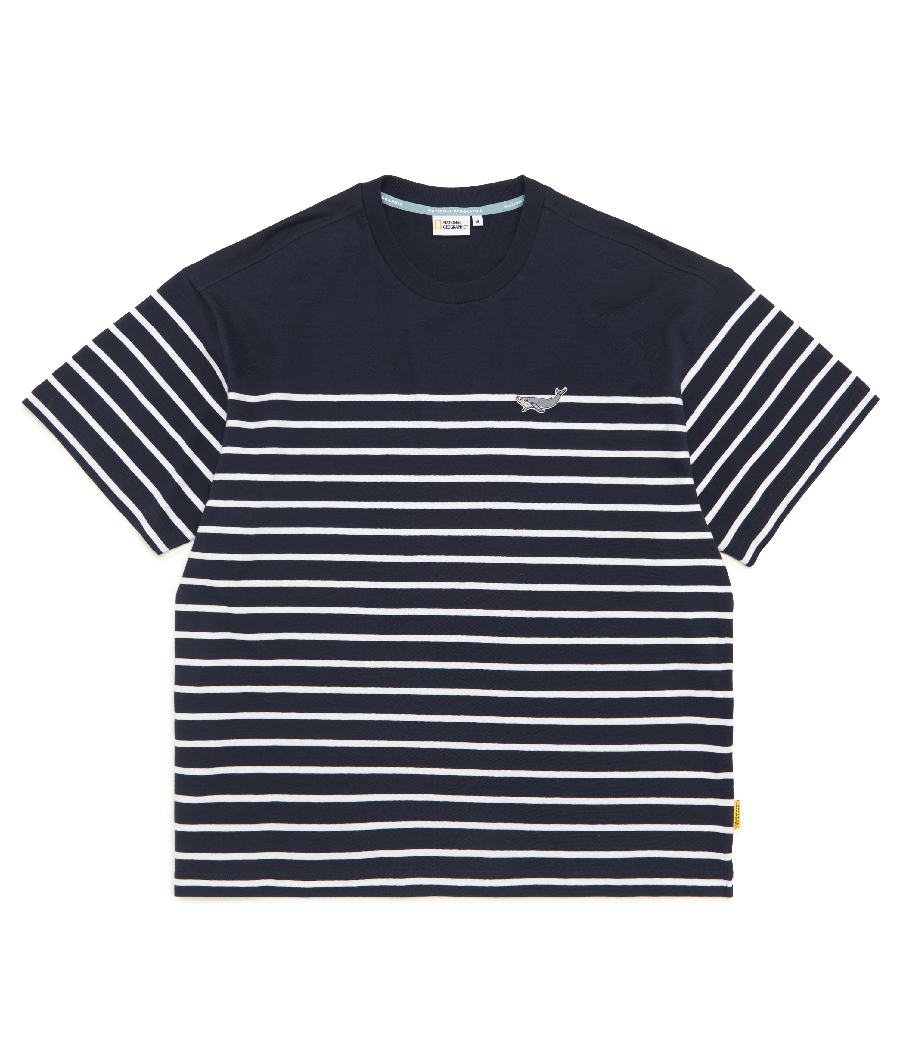 Unisex Semi-Over Fit Whale Wappen Stripe Tee<br>DEEP SEA NAVY