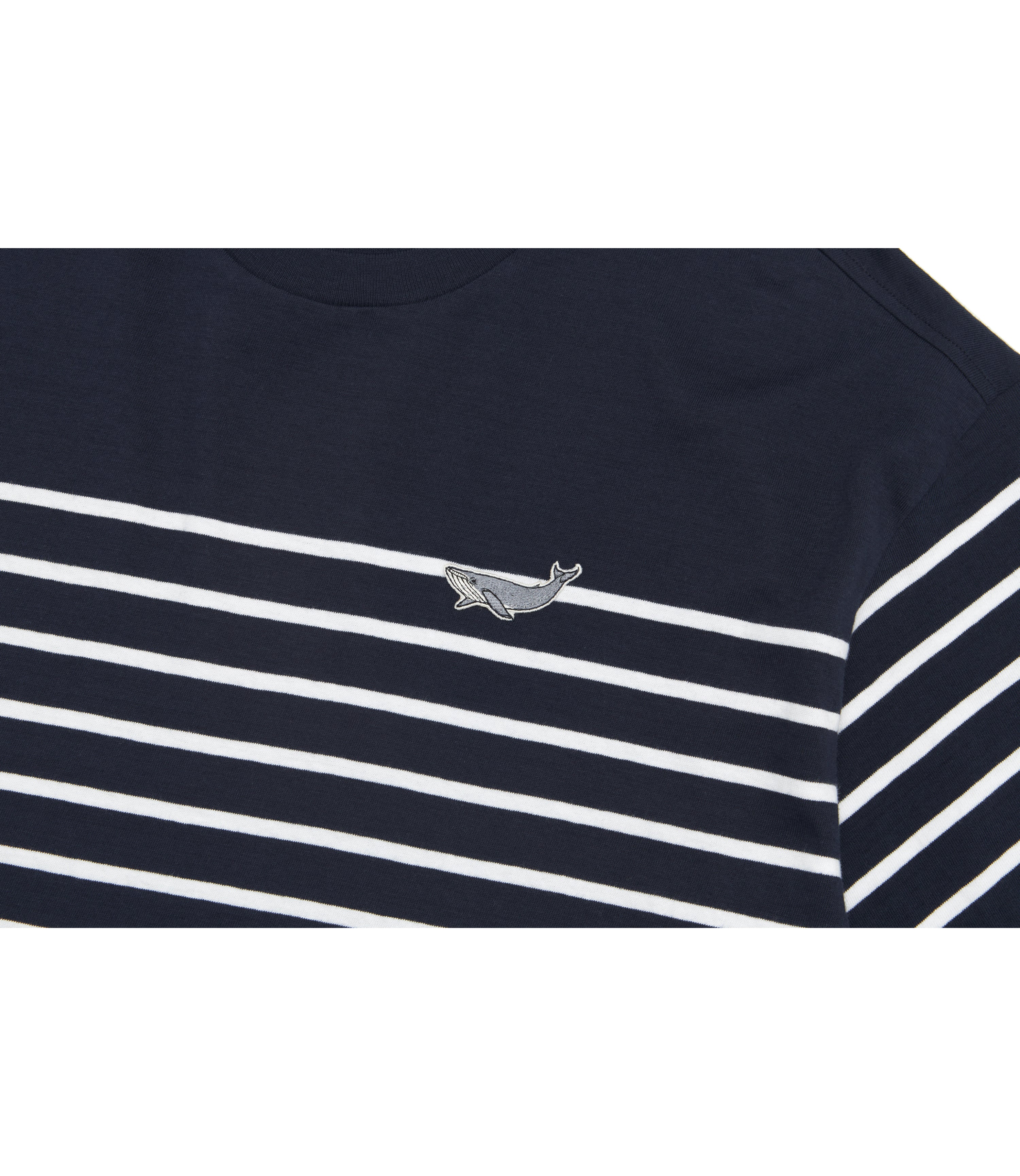 Unisex Semi-Over Fit Whale Wappen Stripe Tee<br>DEEP SEA NAVY
