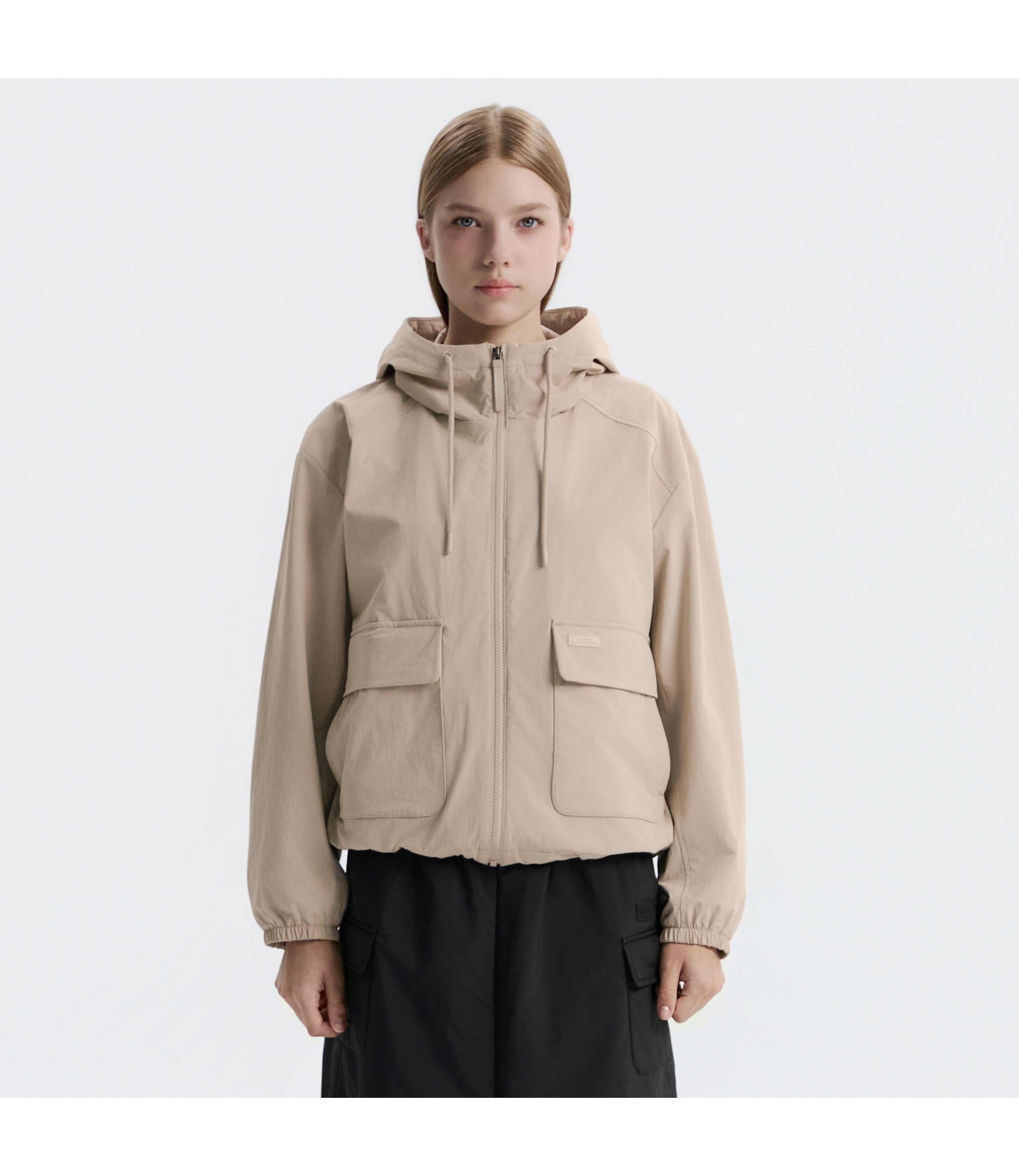 Women's ARCHELON Woven Stretch Training Zip-Up Hoodie<br>MOURNING BEIGE