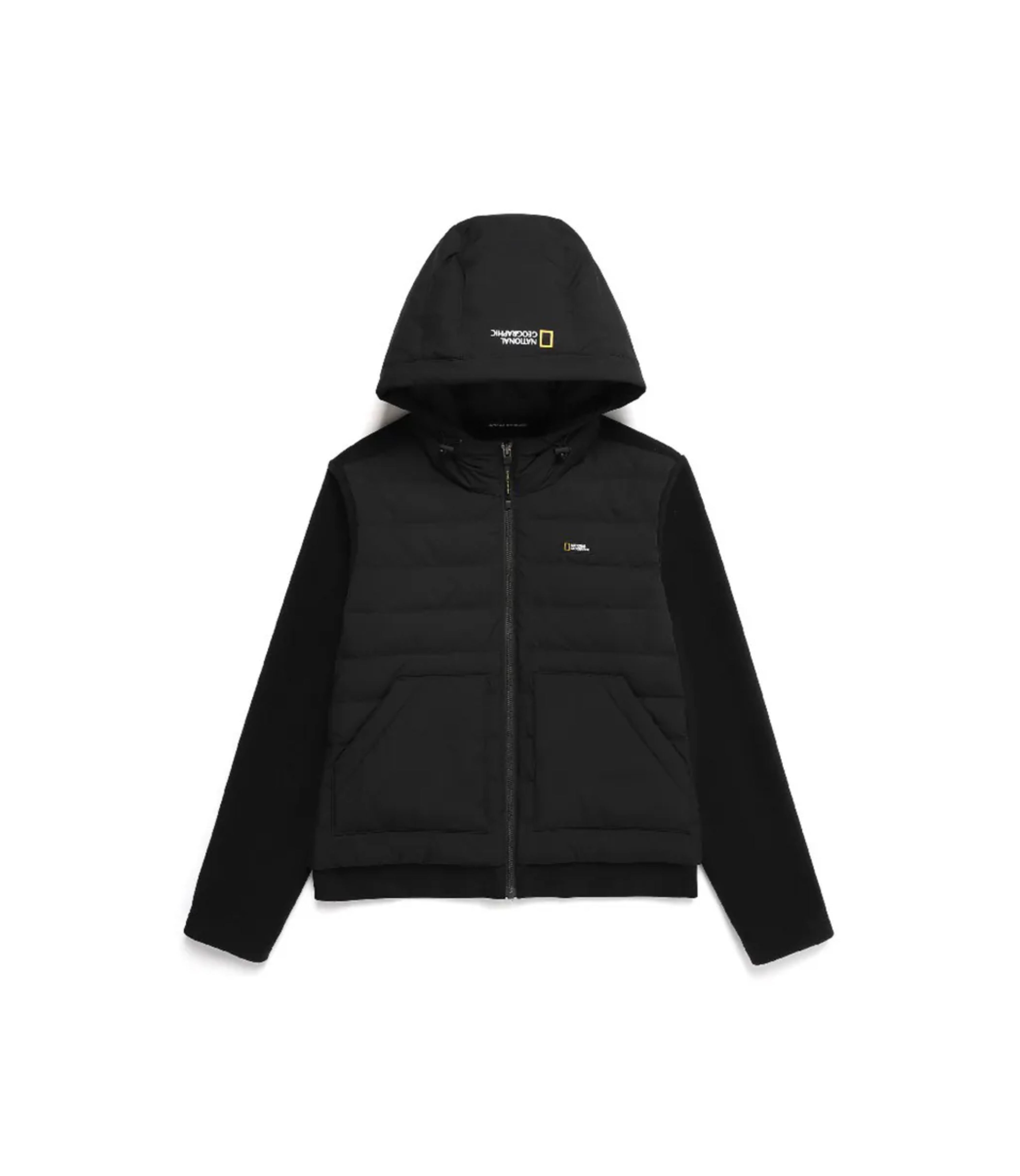 Women's PUFFIN Micro Fleece Woven Mixed Hooded Zip-Up Jacket<br>CARBON BLACK