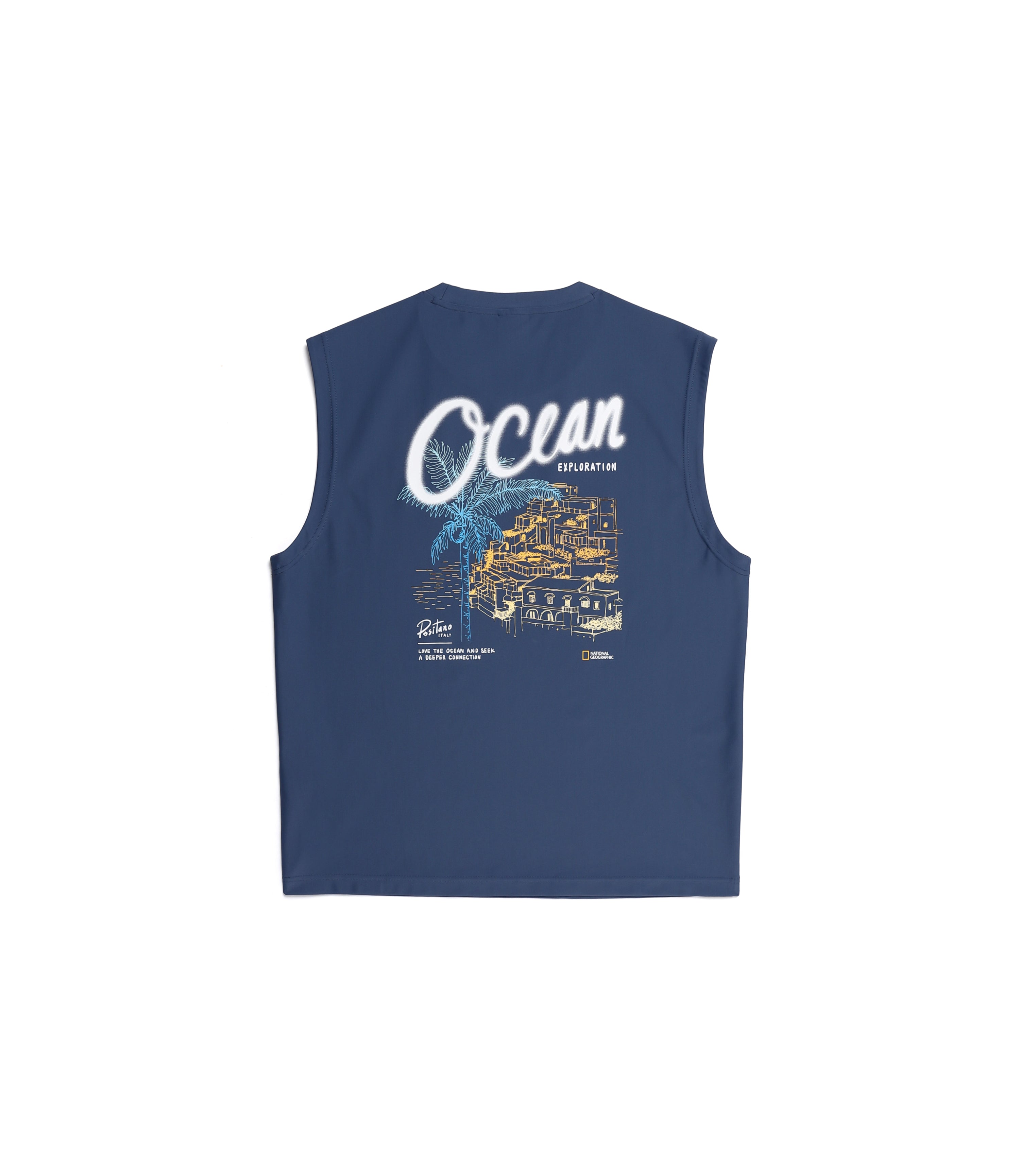 Men's Semi-Over Fit Graphic Sleevless Rash Guard<br>TURQUOISE