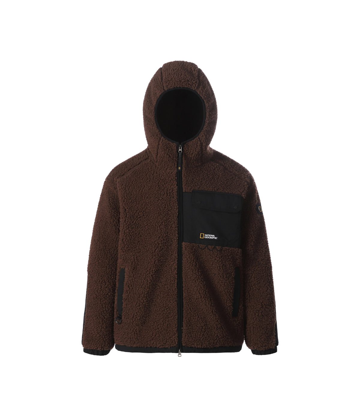 Unisex NRN Sherpa Pocket Color-Block Hooded Jacket<br>CHOCOLATE BROWN