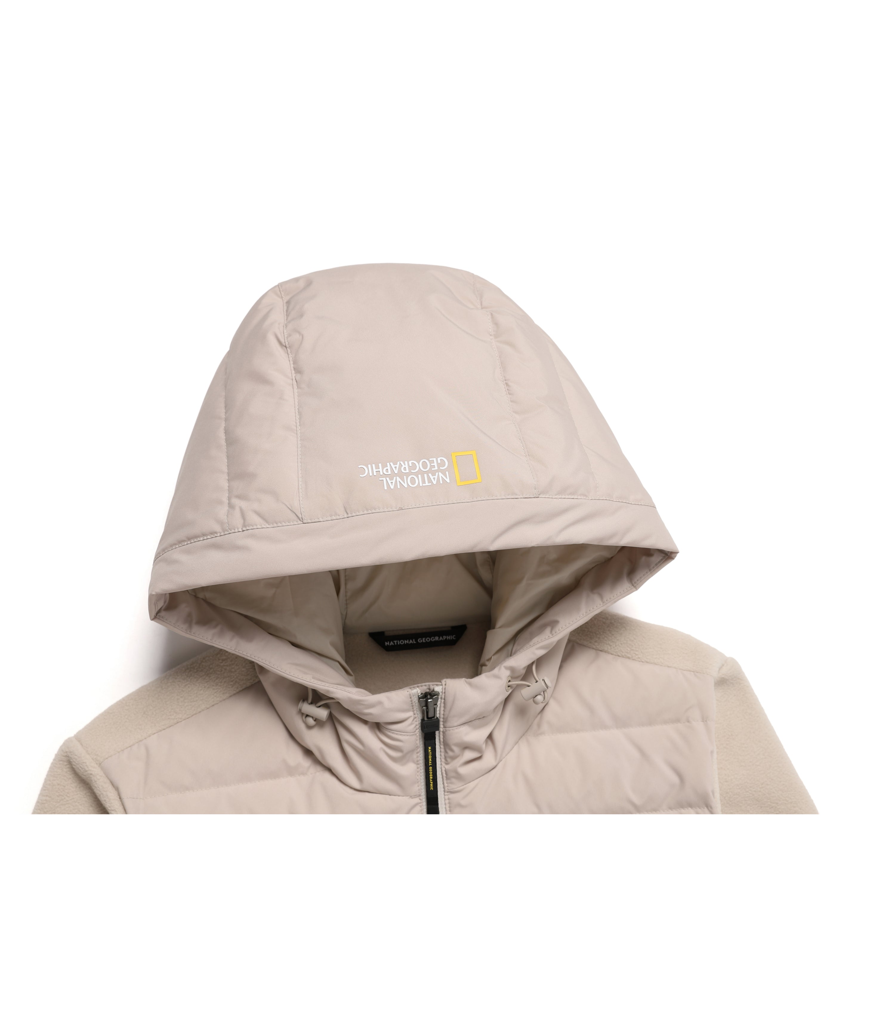 Women's PUFFIN Micro Fleece Woven Mixed Hooded Zip-Up Jacket<br>BEIGE