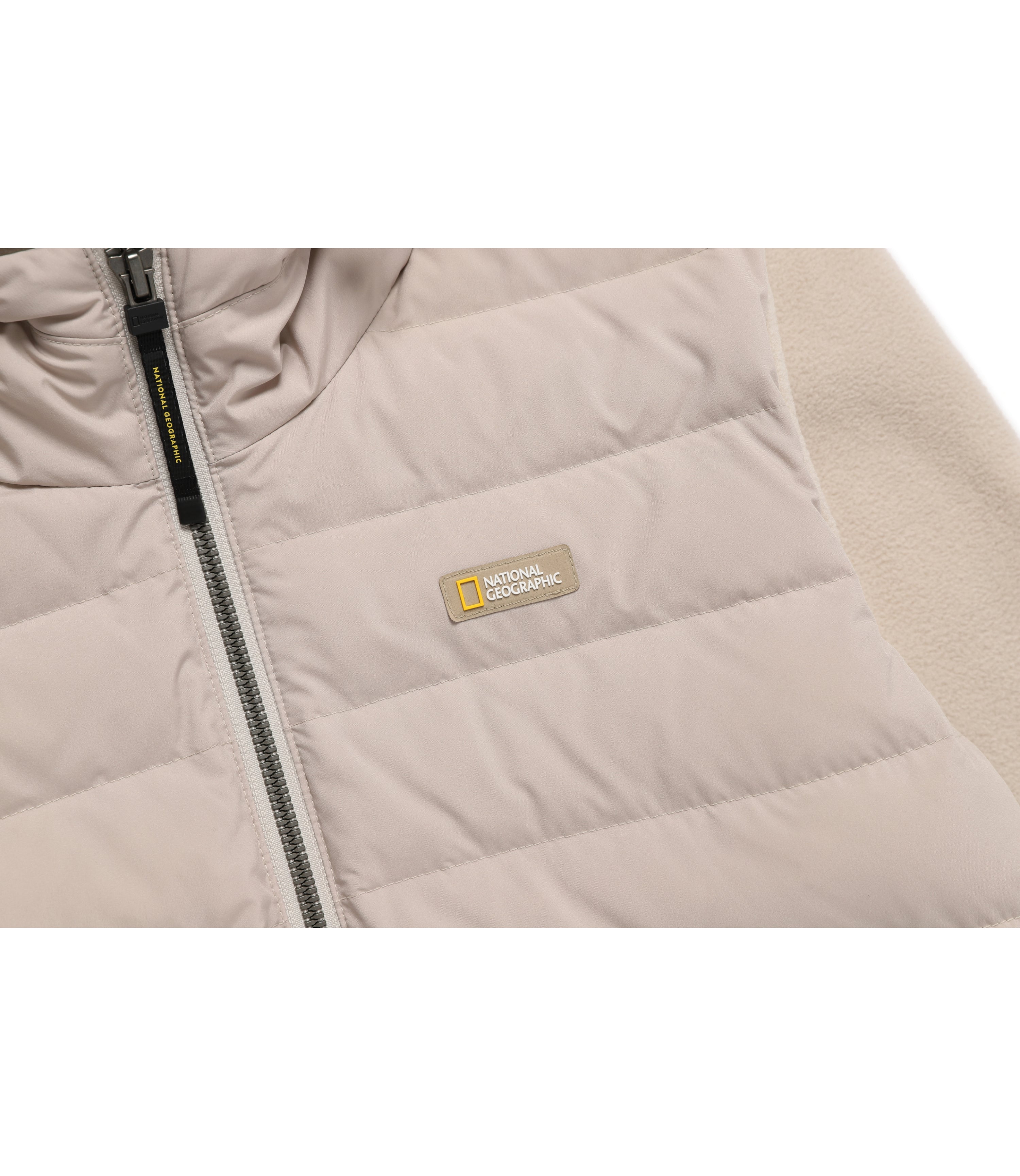 Women's PUFFIN Micro Fleece Woven Mixed Hooded Zip-Up Jacket<br>BEIGE