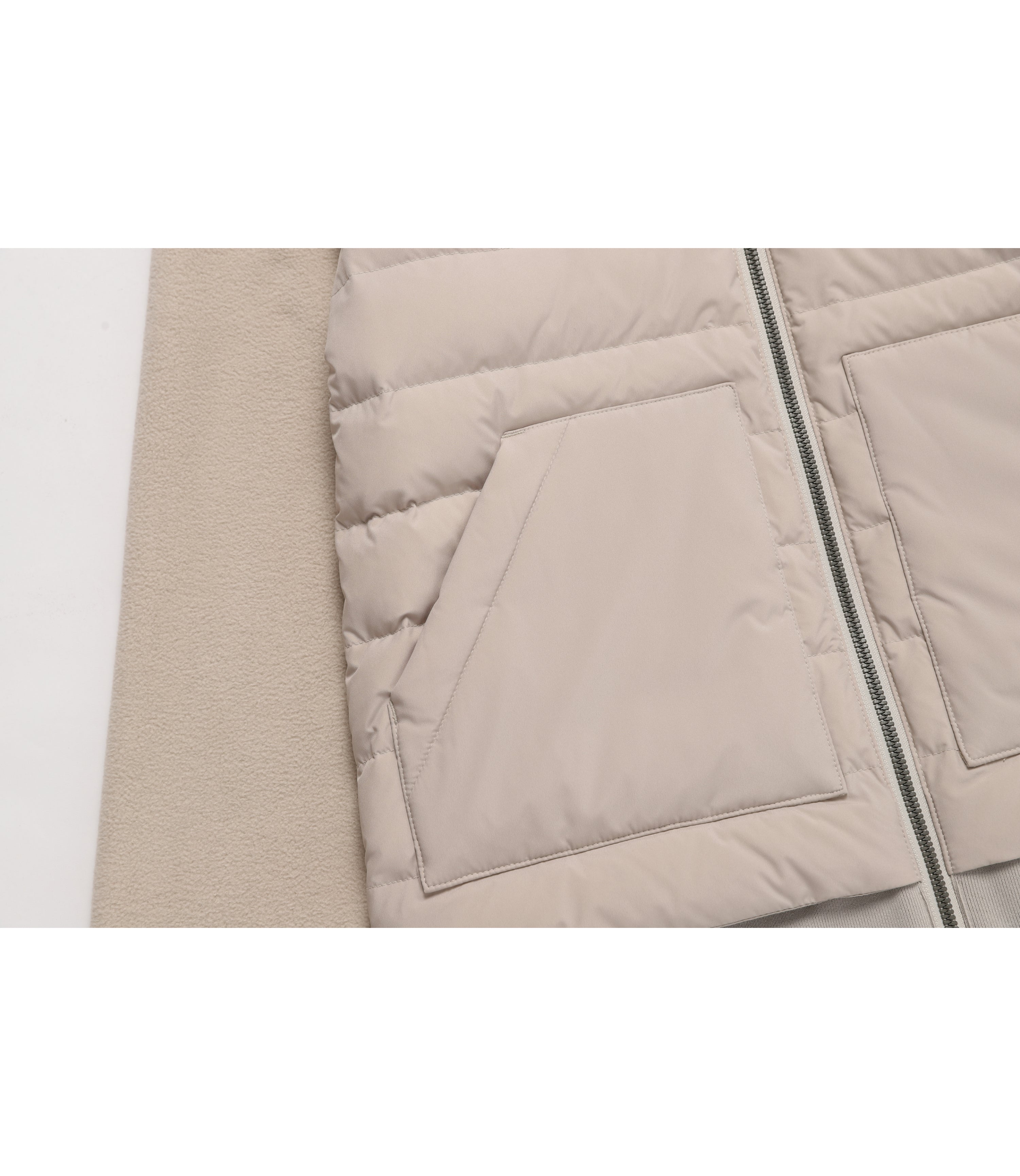 Women's PUFFIN Micro Fleece Woven Mixed Hooded Zip-Up Jacket<br>BEIGE