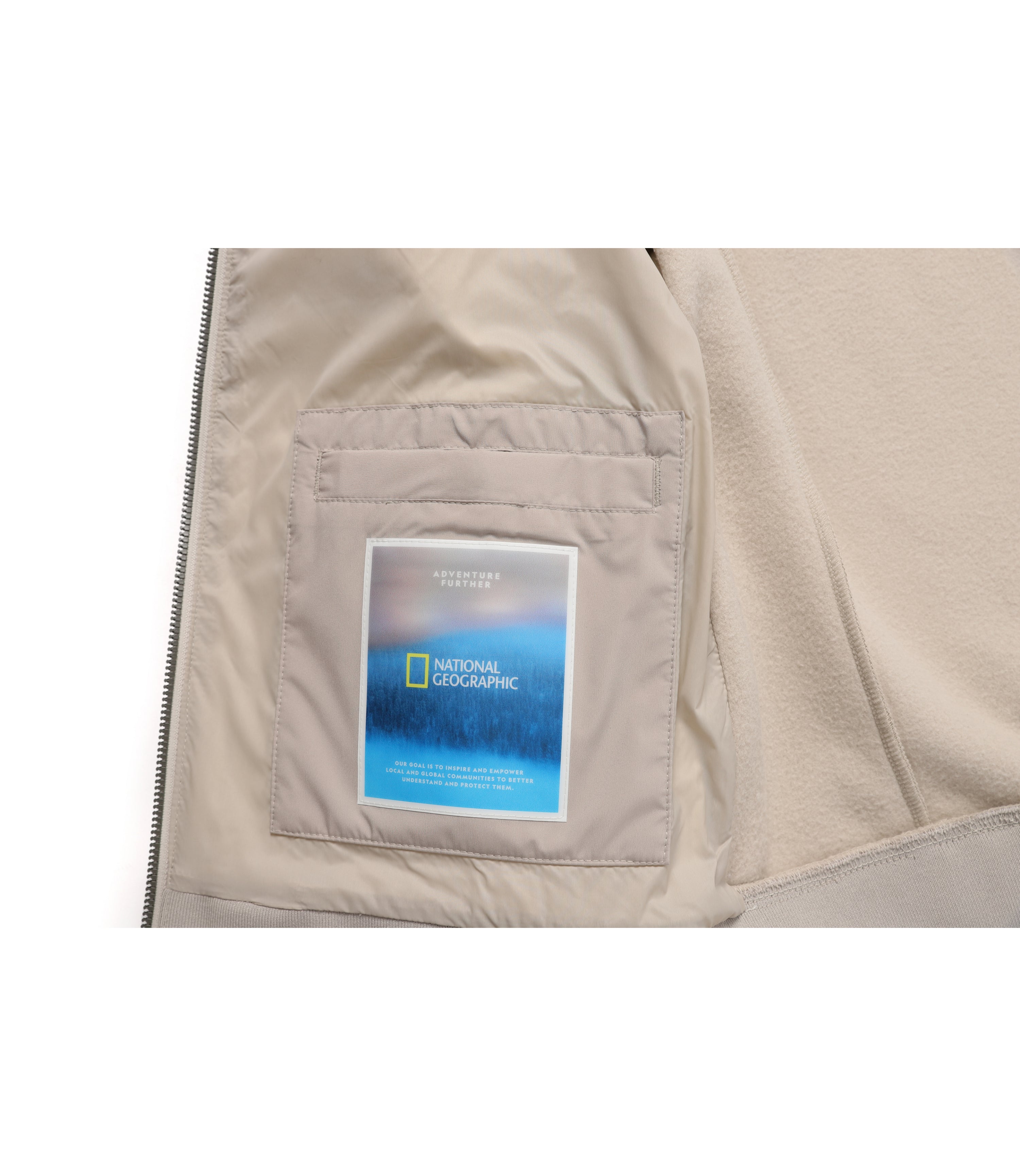 Women's PUFFIN Micro Fleece Woven Mixed Hooded Zip-Up Jacket<br>BEIGE