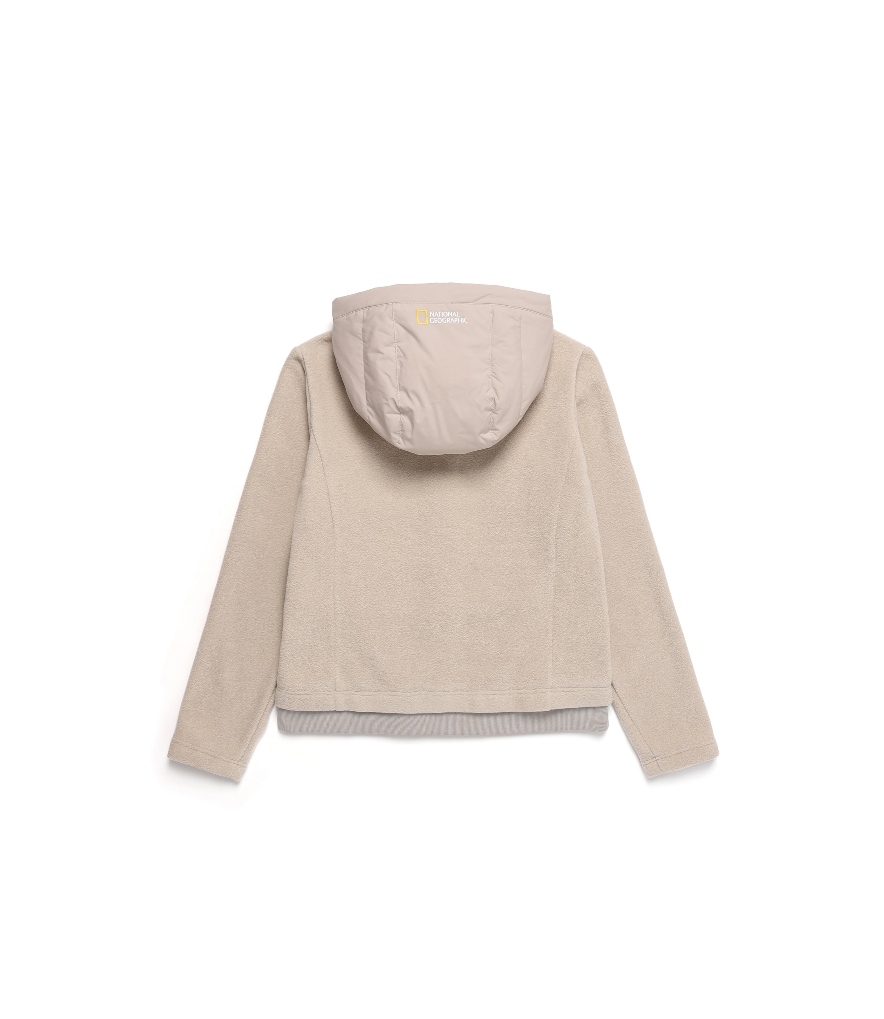 Women's PUFFIN Micro Fleece Woven Mixed Hooded Zip-Up Jacket<br>BEIGE