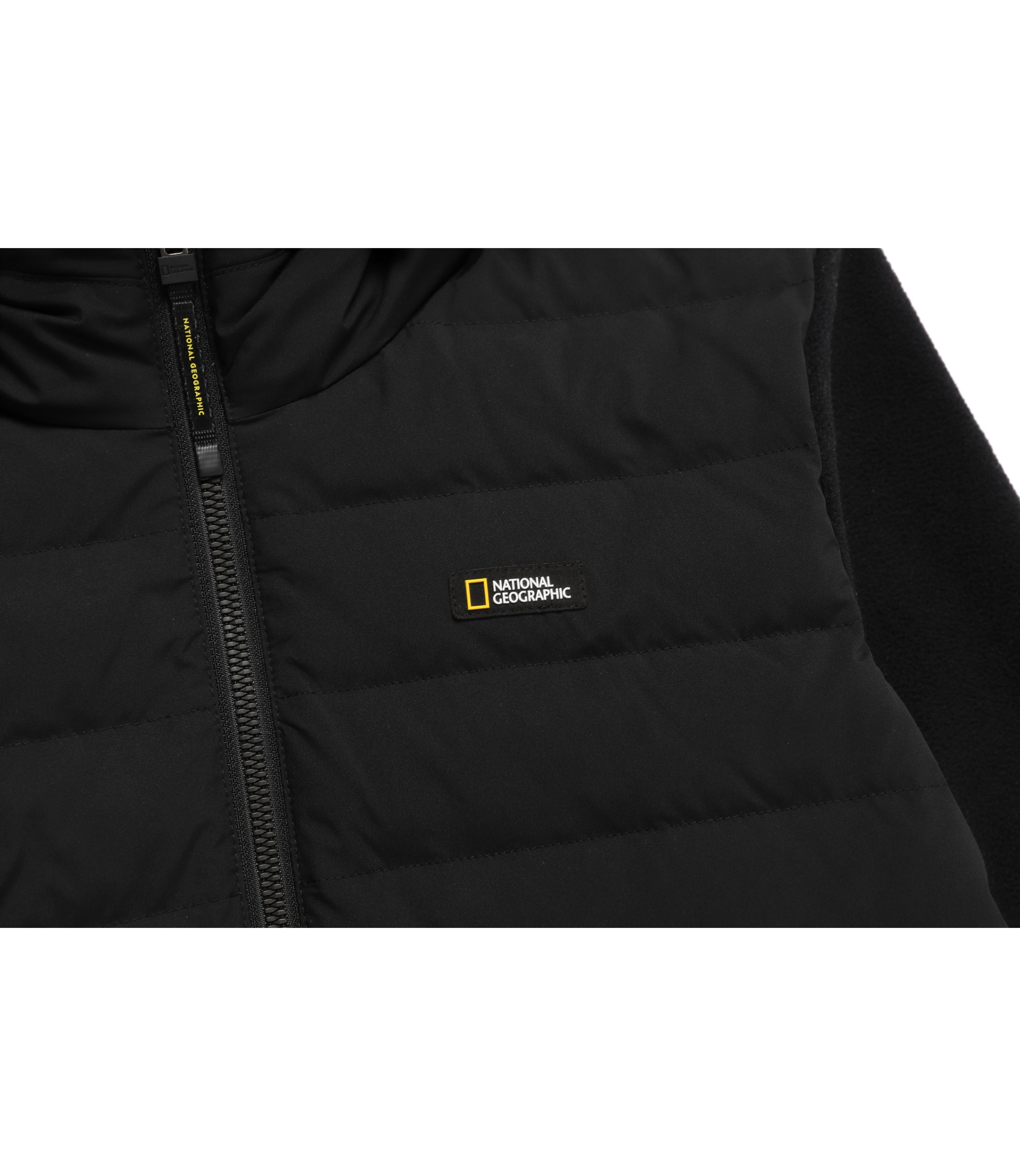 Women's PUFFIN Micro Fleece Woven Mixed Hooded Zip-Up Jacket<br>CARBON BLACK