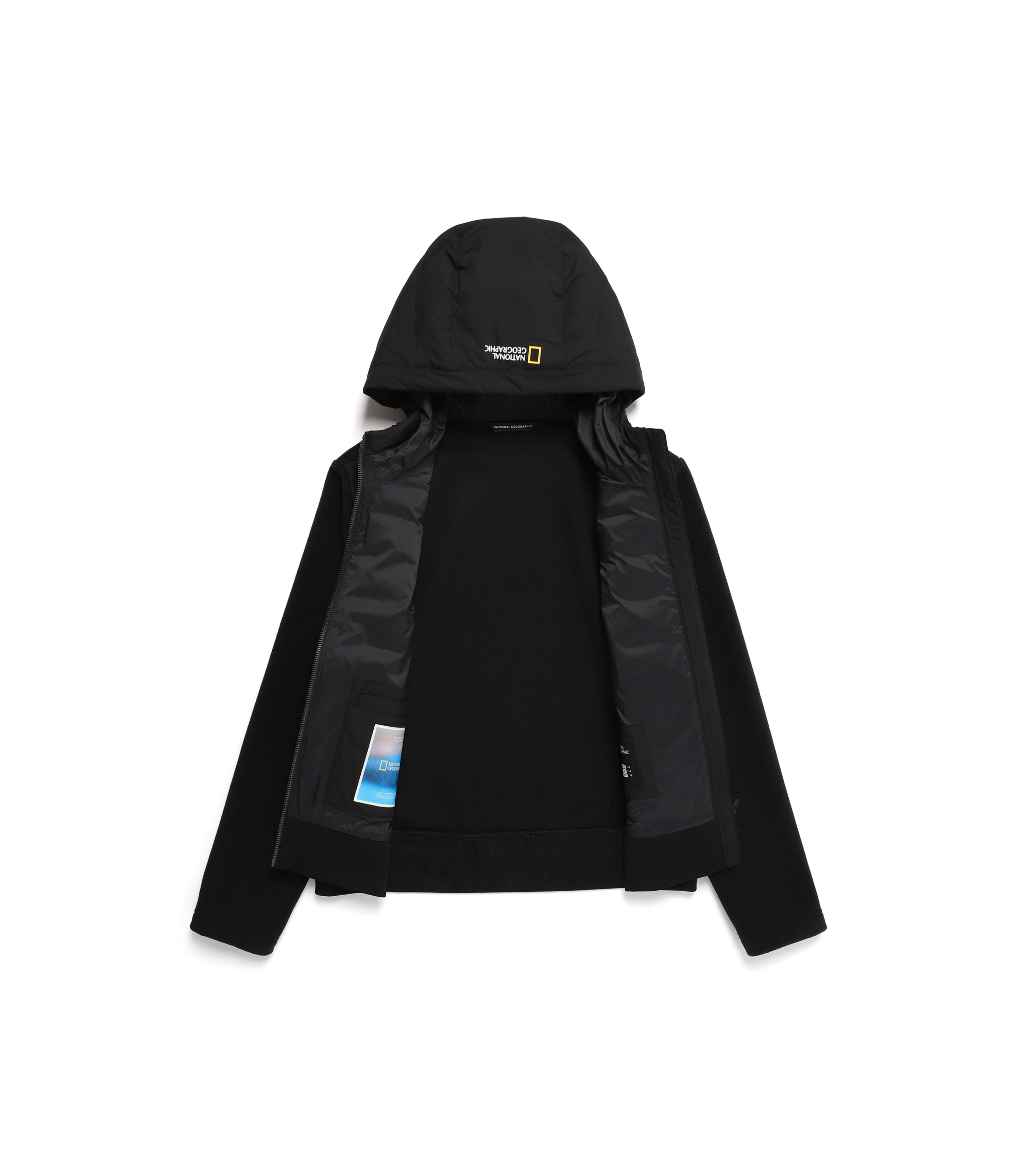 Women's PUFFIN Micro Fleece Woven Mixed Hooded Zip-Up Jacket<br>CARBON BLACK