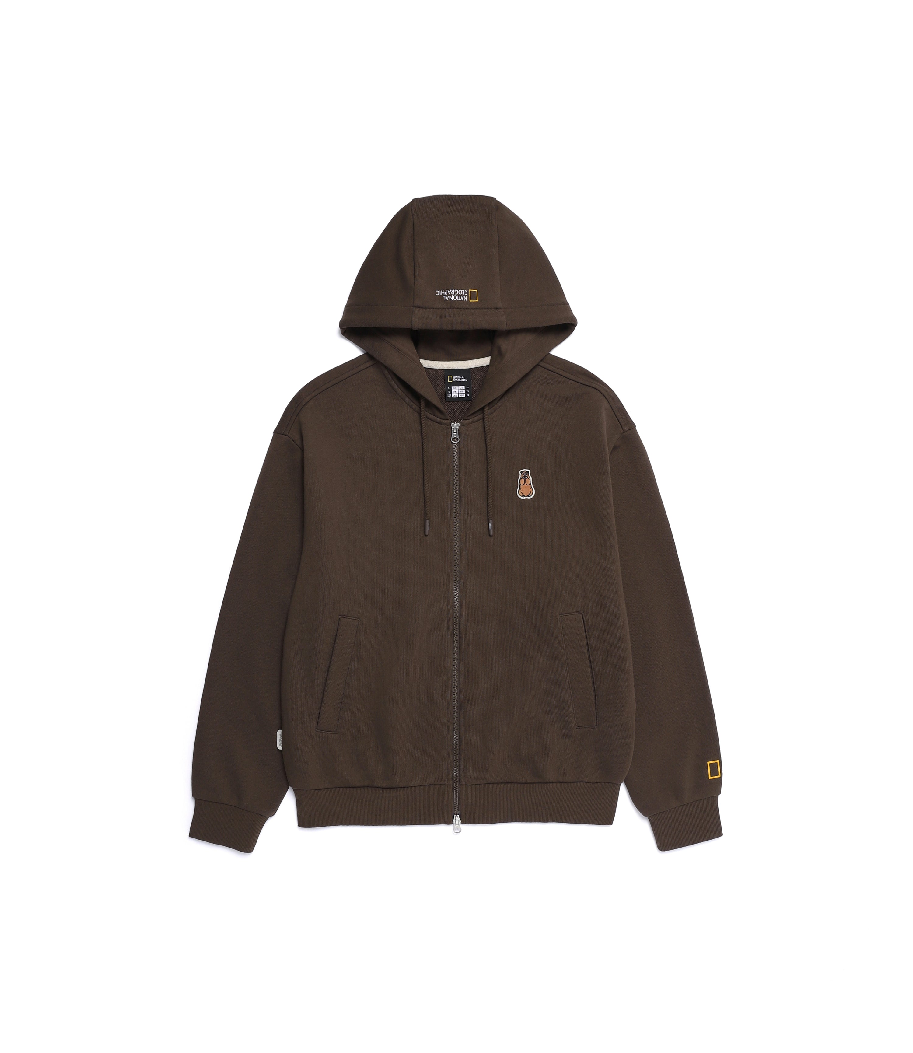 Unisex Animal Patch Full Zip-Up Hoodie<br>BROWN