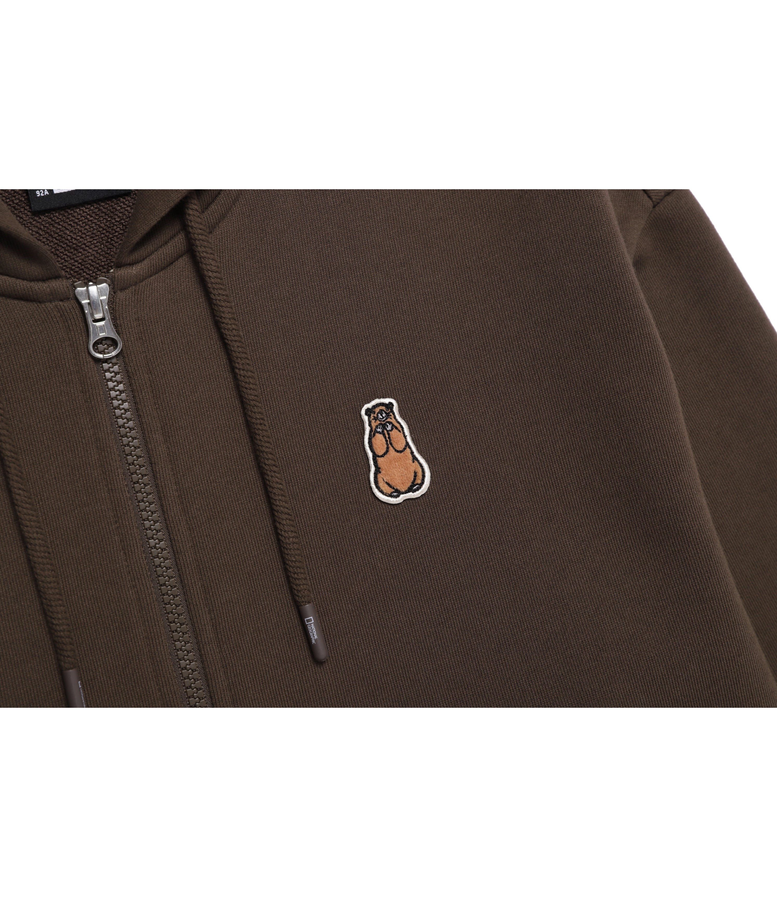 Unisex Animal Patch Full Zip-Up Hoodie<br>BROWN