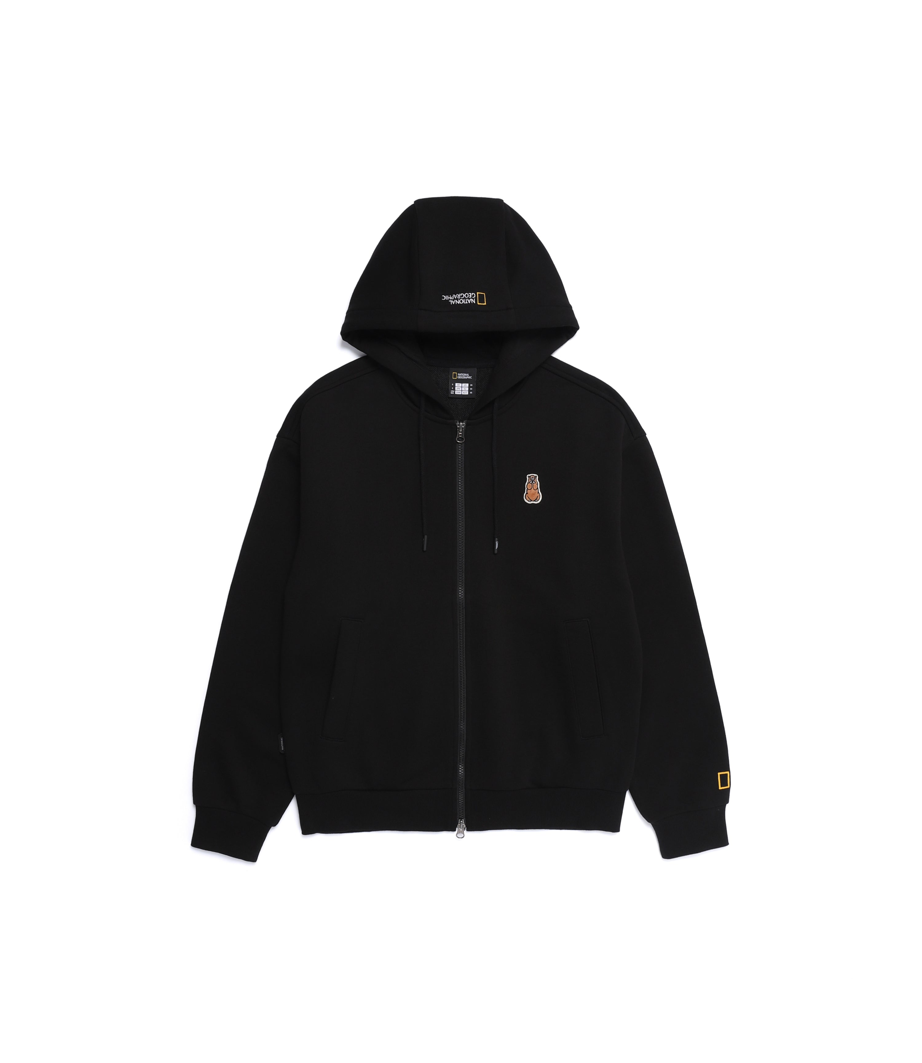 Unisex Animal Patch Full Zip-Up Hoodie<br>BLACK