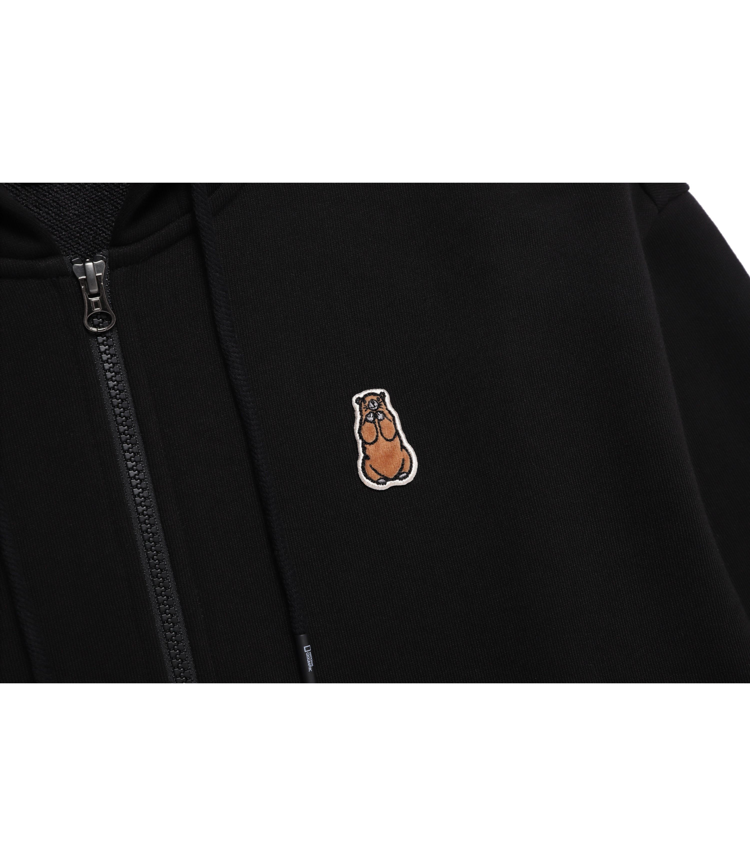Unisex Animal Patch Full Zip-Up Hoodie<br>BLACK