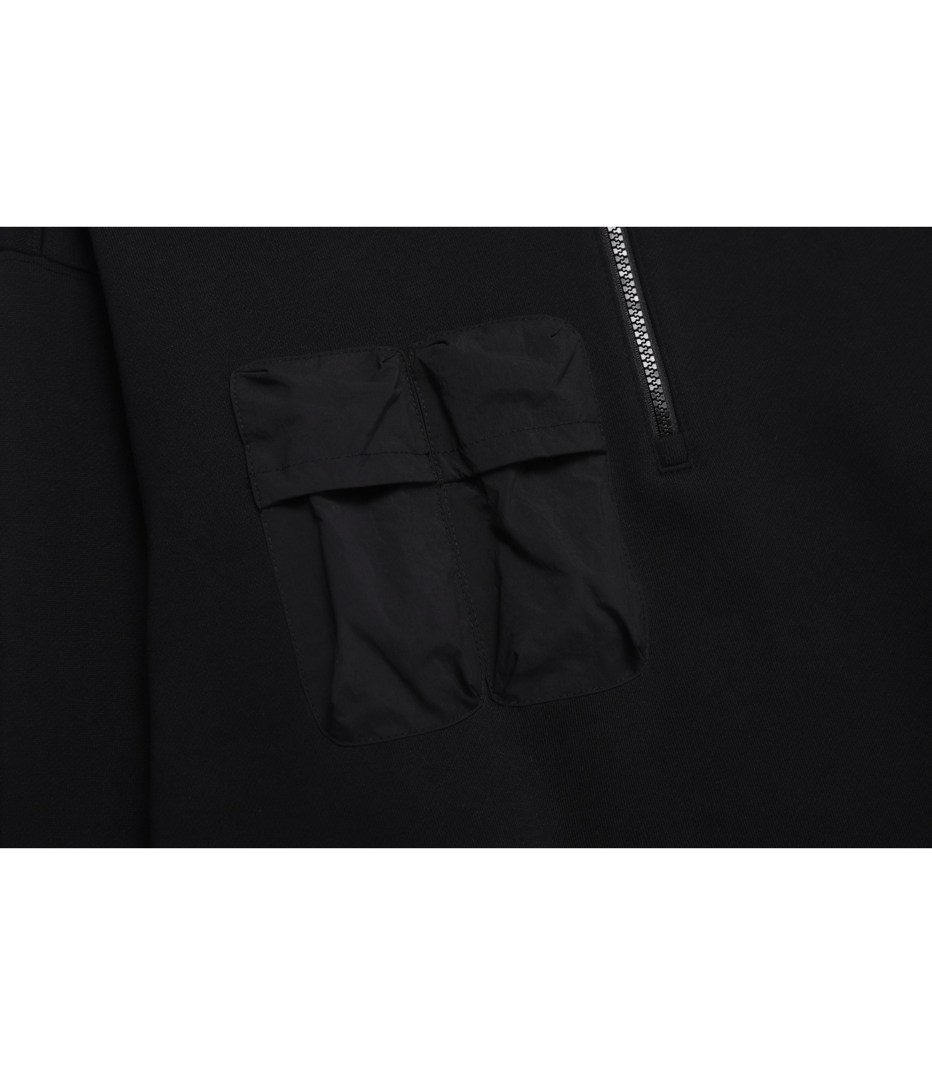 Unisex NRN Three Dimentional Pocket Half Zip-Up Tee<br>BLACK