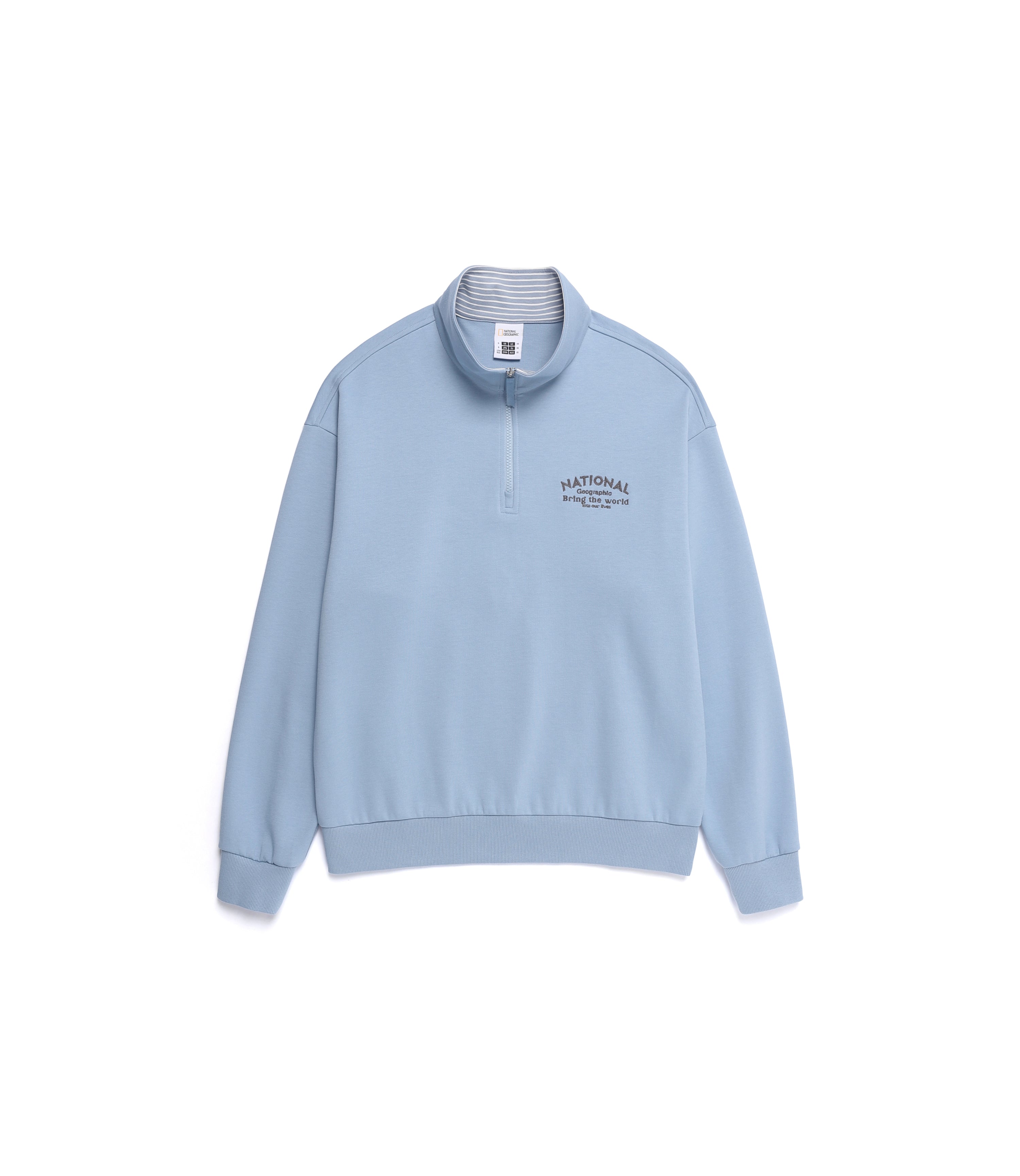 Unisex LONTRA Graphic Semi-Over Fit Half Zip-Up Sweatshirt<br>G/BLUE