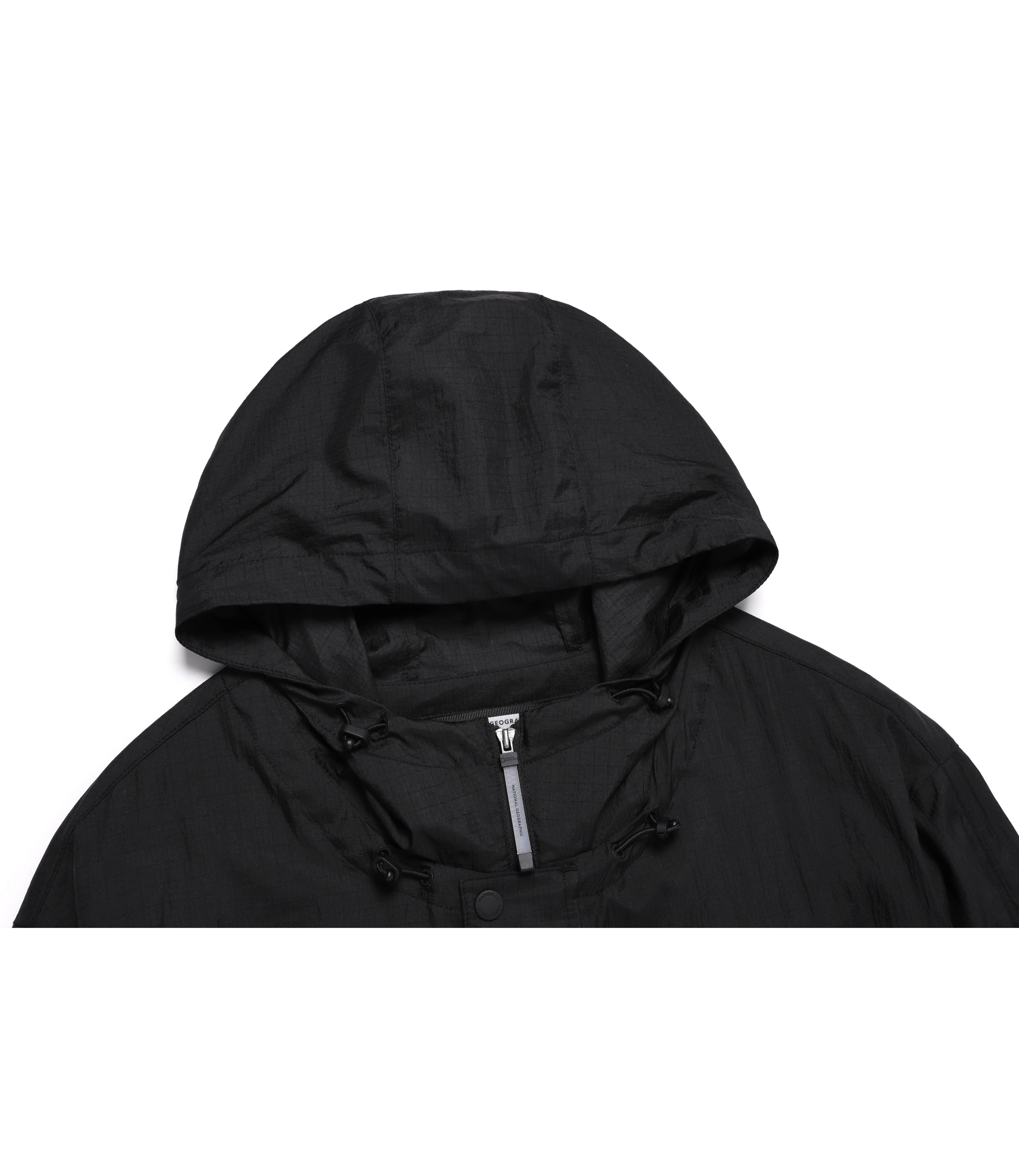 Unisex NRN Out Pocket Shirring Hoodie Anorak<br>CARBON BLACK