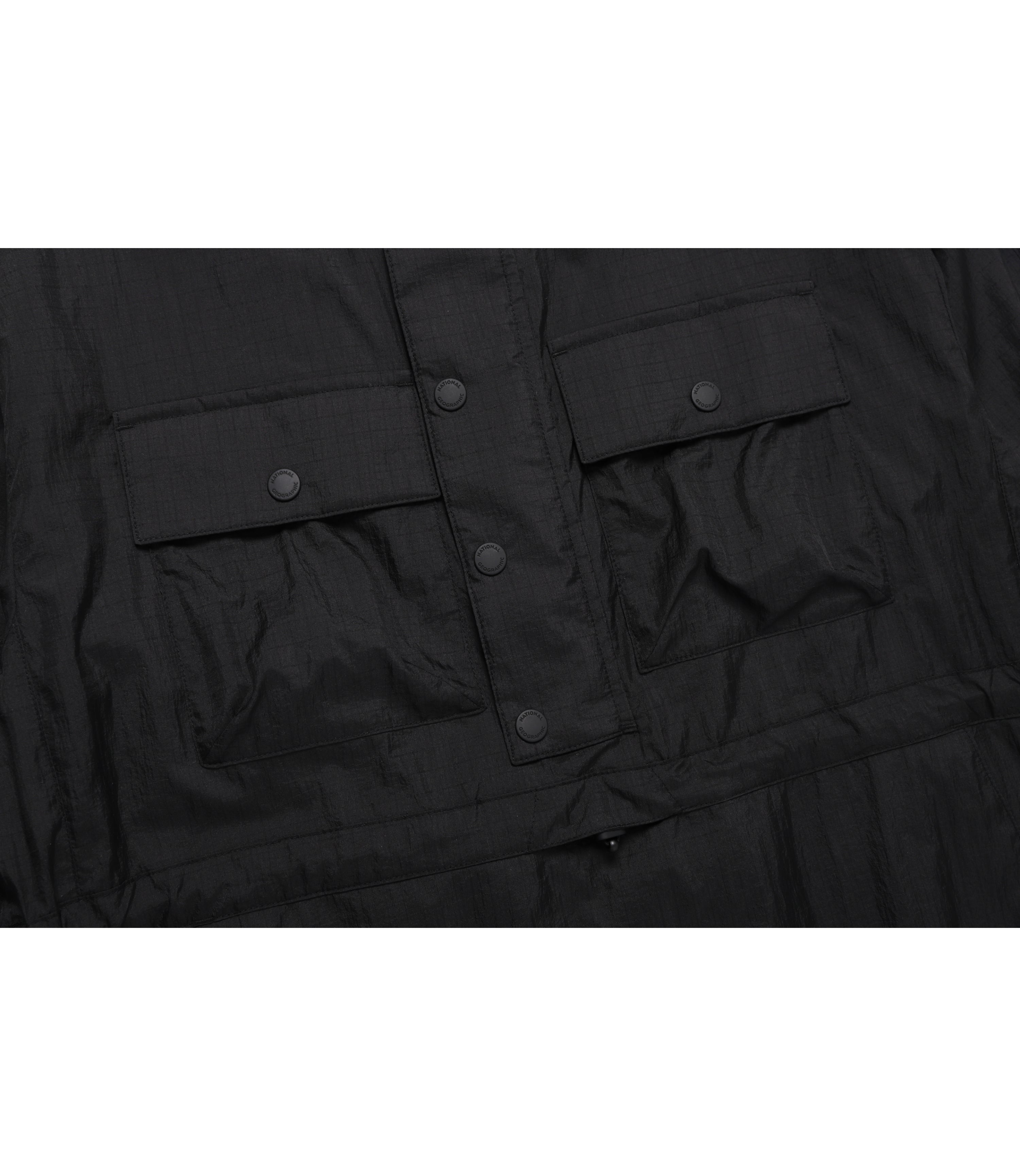 Unisex NRN Out Pocket Shirring Hoodie Anorak<br>CARBON BLACK
