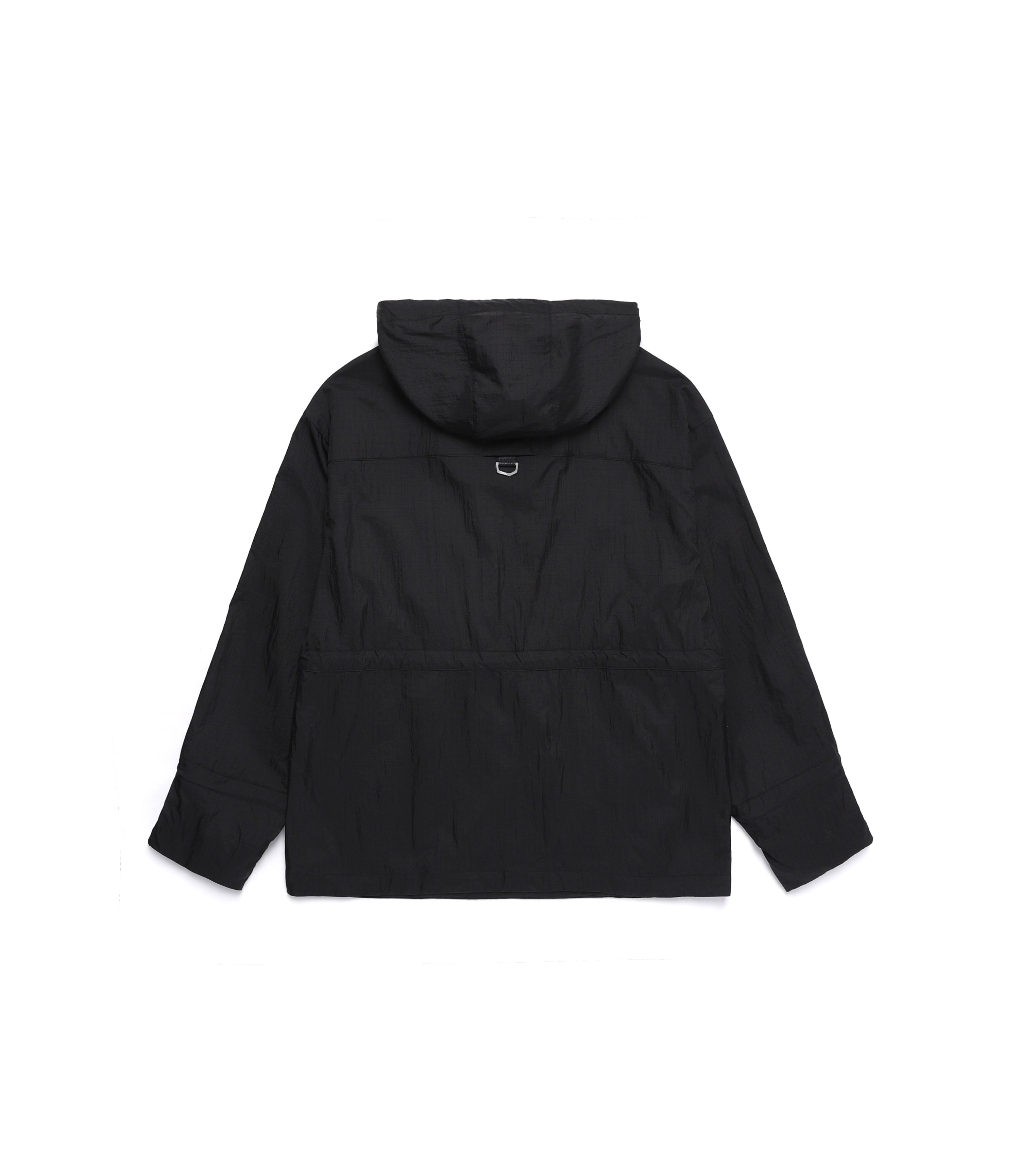 Unisex NRN Out Pocket Shirring Hoodie Anorak<br>CARBON BLACK