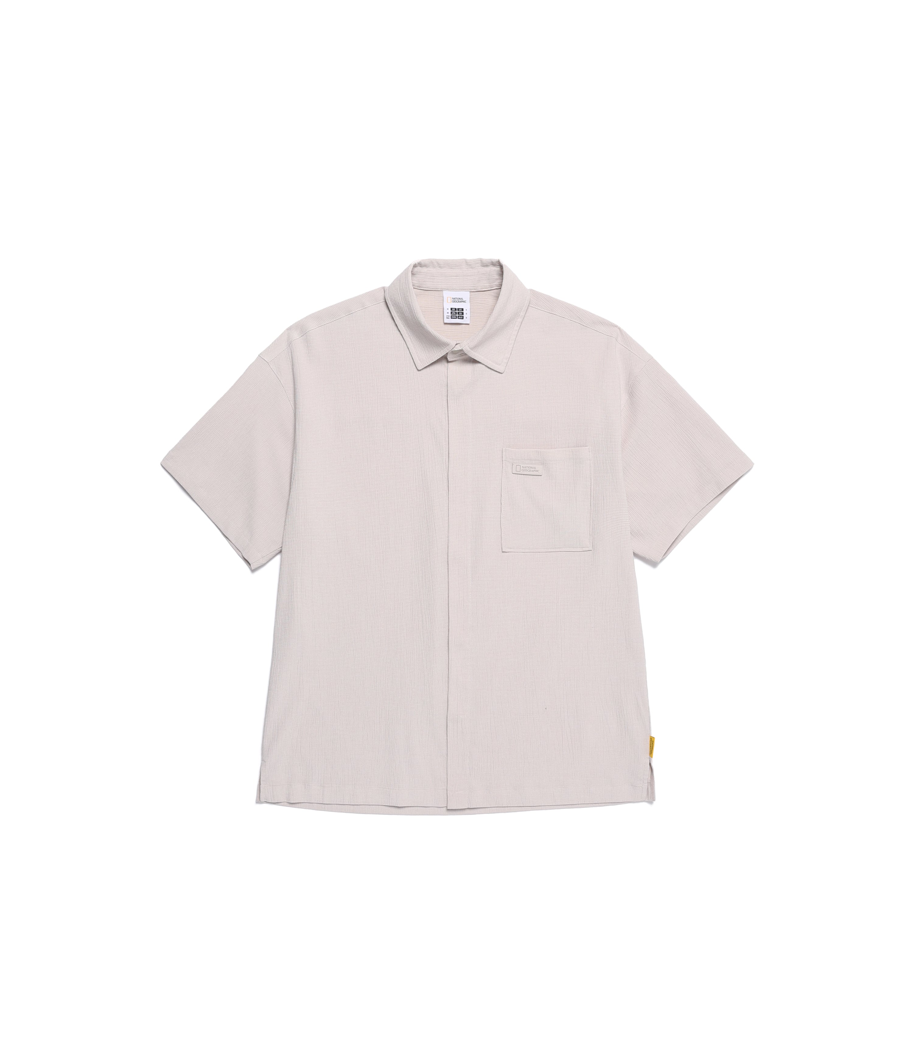 Unisex Crinkle Semi-Over Fit Short Sleeve Shirt<br>OAK BEIGE