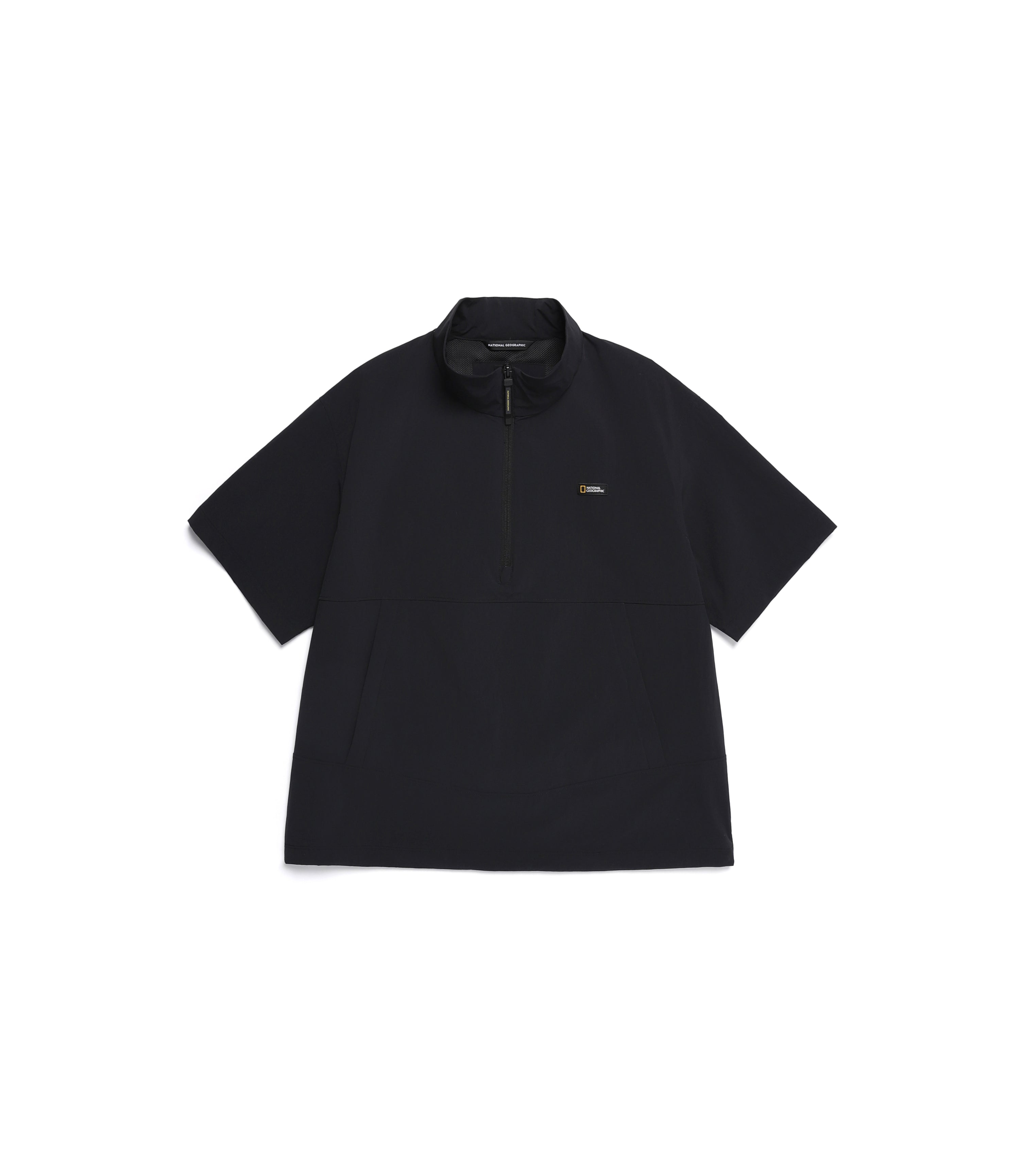 Unisex ADELIE Lightweight Woven Stretch Stand Neck Short Sleeve<br>CARBON BLACK