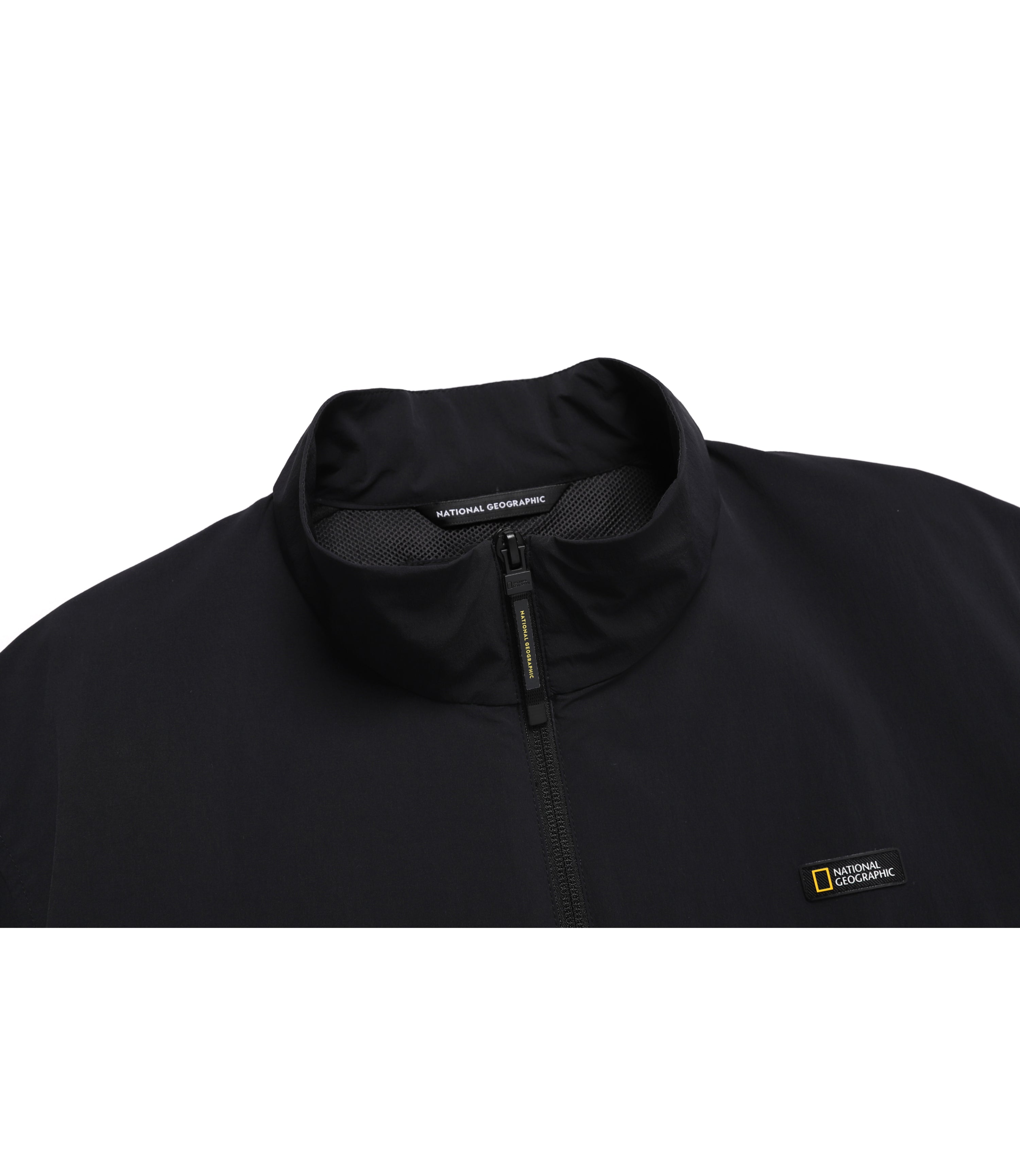 Unisex ADELIE Lightweight Woven Stretch Stand Neck Short Sleeve<br>CARBON BLACK