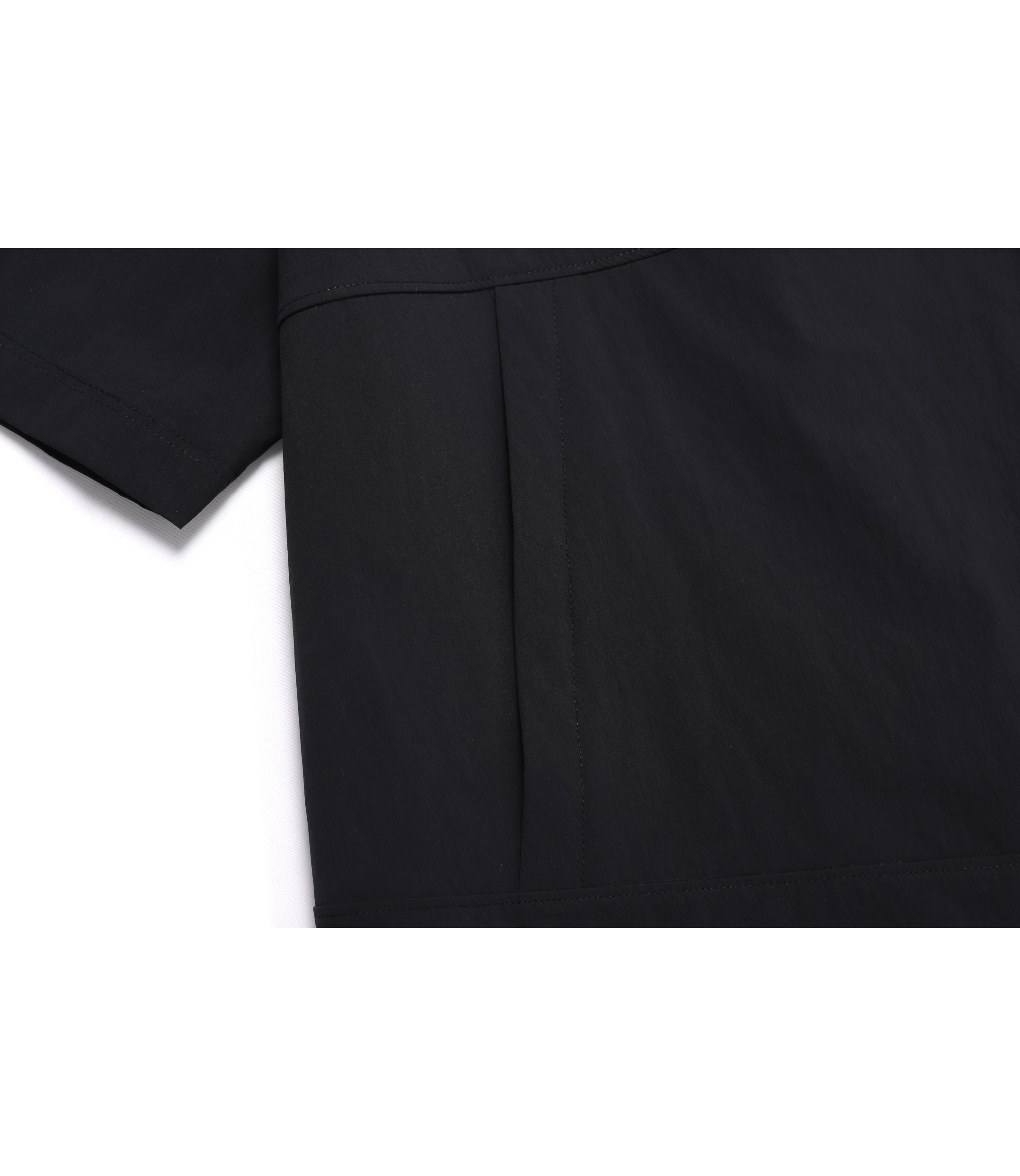 Unisex ADELIE Lightweight Woven Stretch Stand Neck Short Sleeve<br>CARBON BLACK