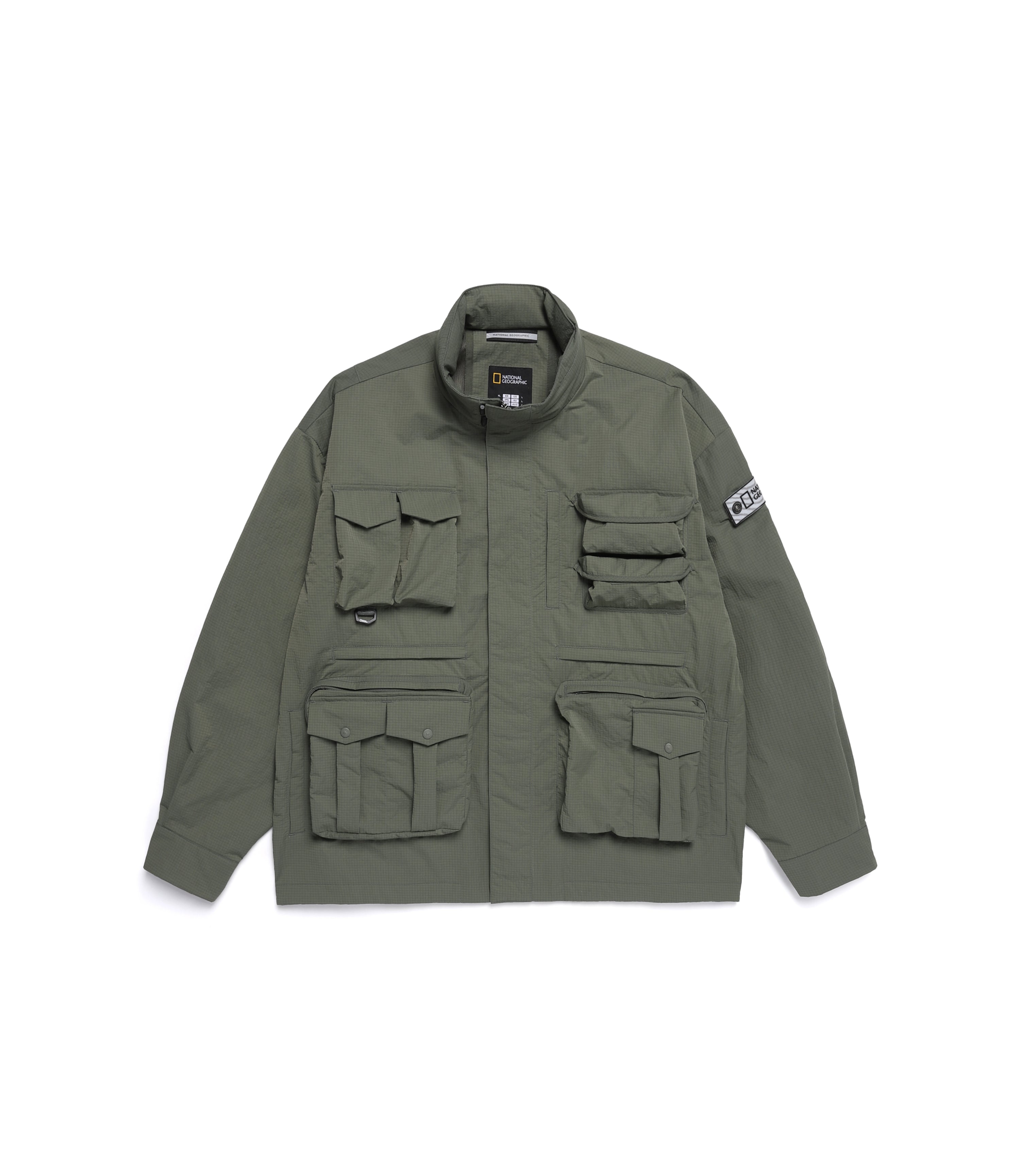 Men's NRN Multi Pocket Stand Neck Utility Jumper<br>KHAKI