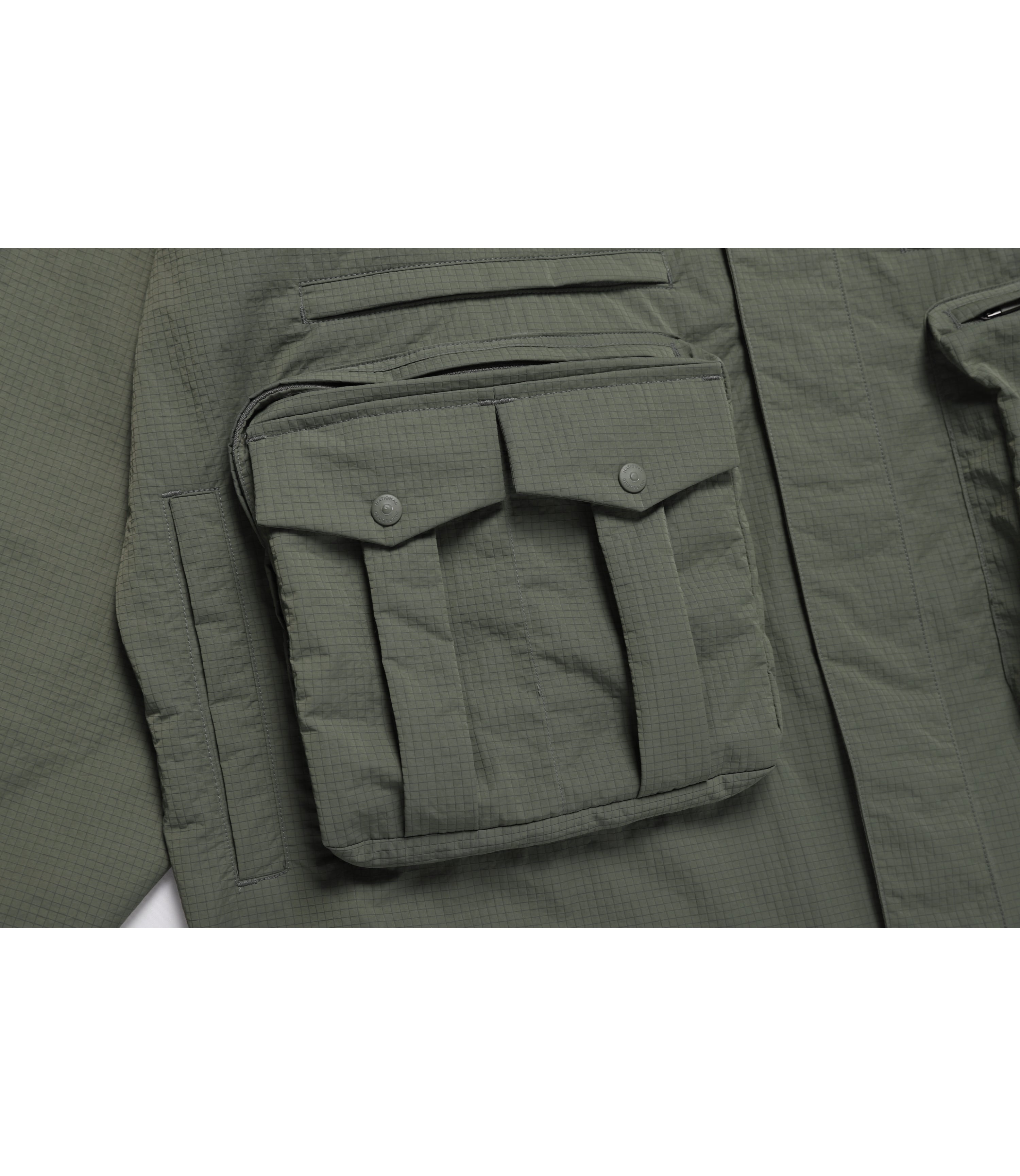 Men's NRN Multi Pocket Stand Neck Utility Jumper<br>KHAKI