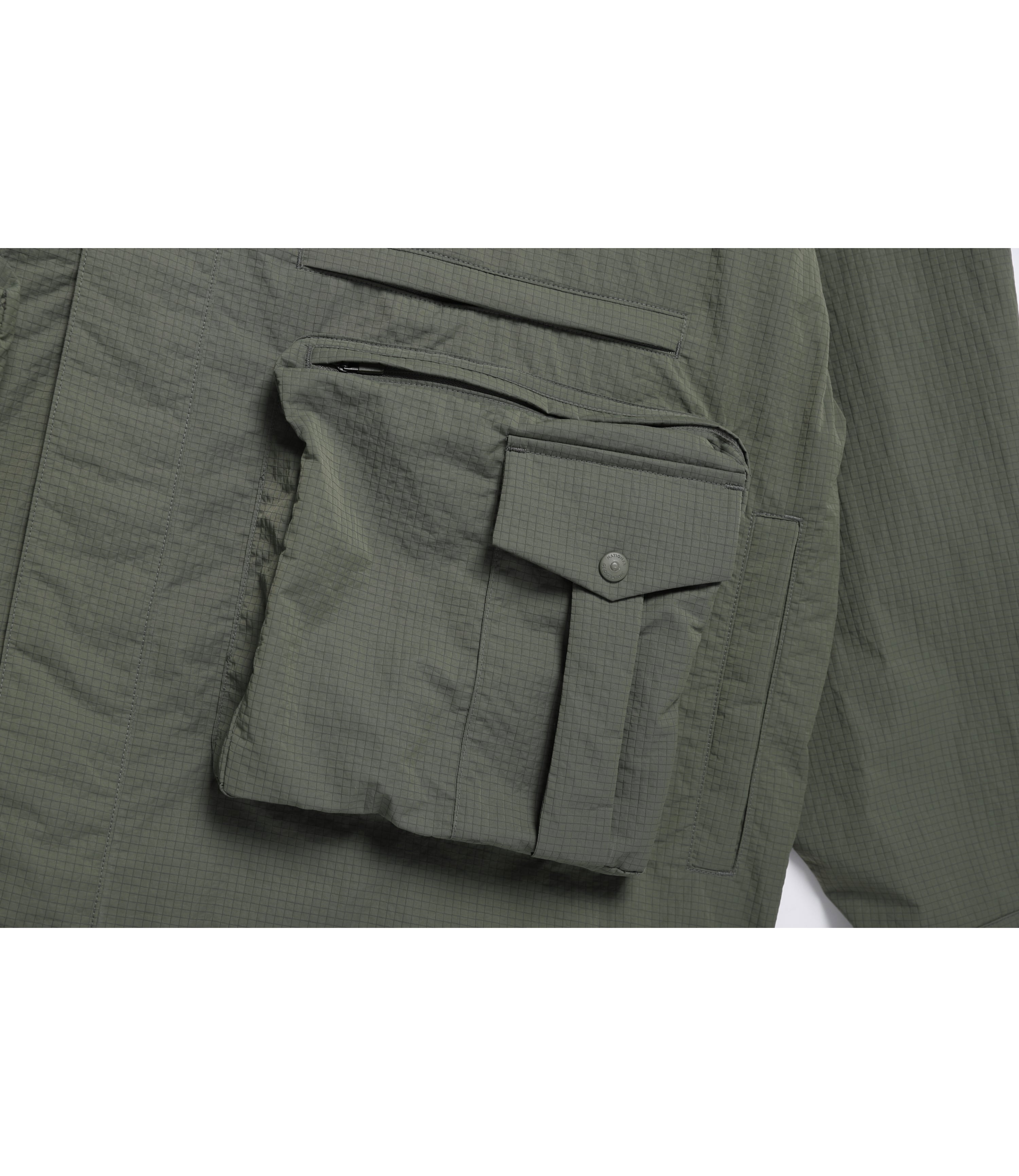 Men's NRN Multi Pocket Stand Neck Utility Jumper<br>KHAKI