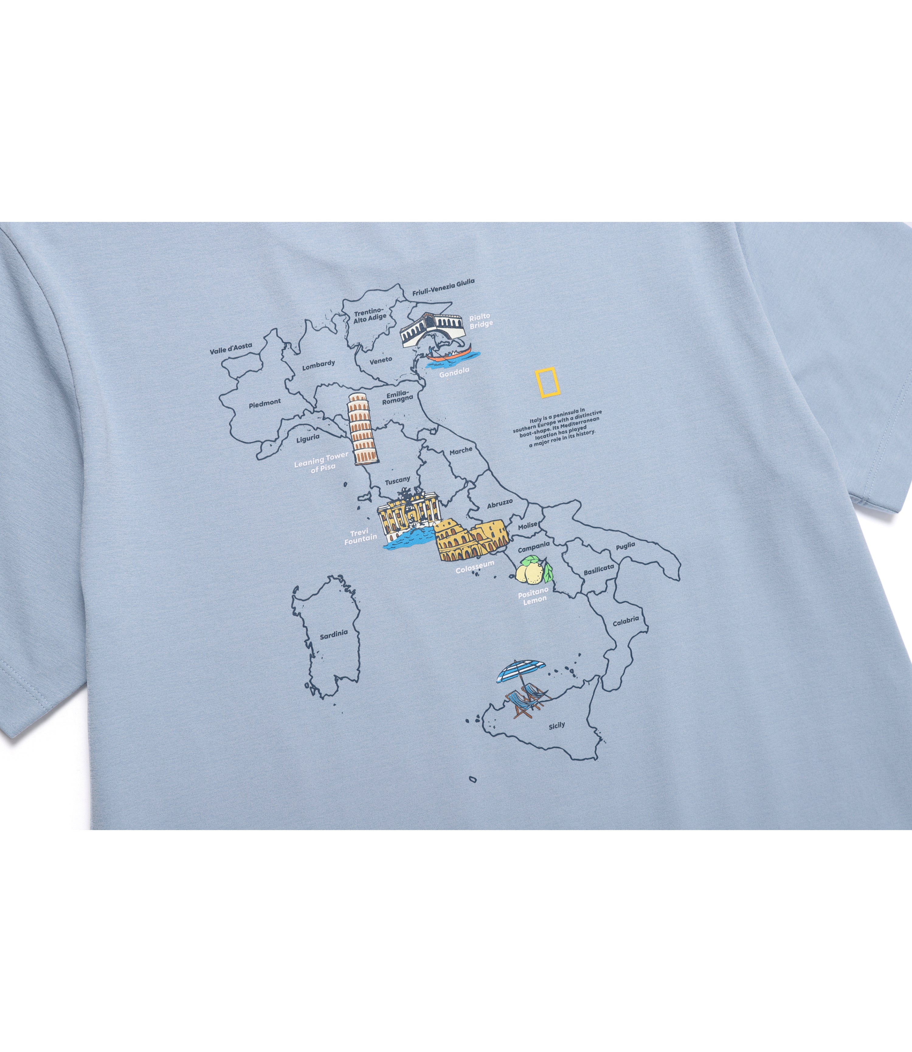 Unisex CROW Coolmax World Map Basic Fit Short Sleeve<br>STONE BLUE