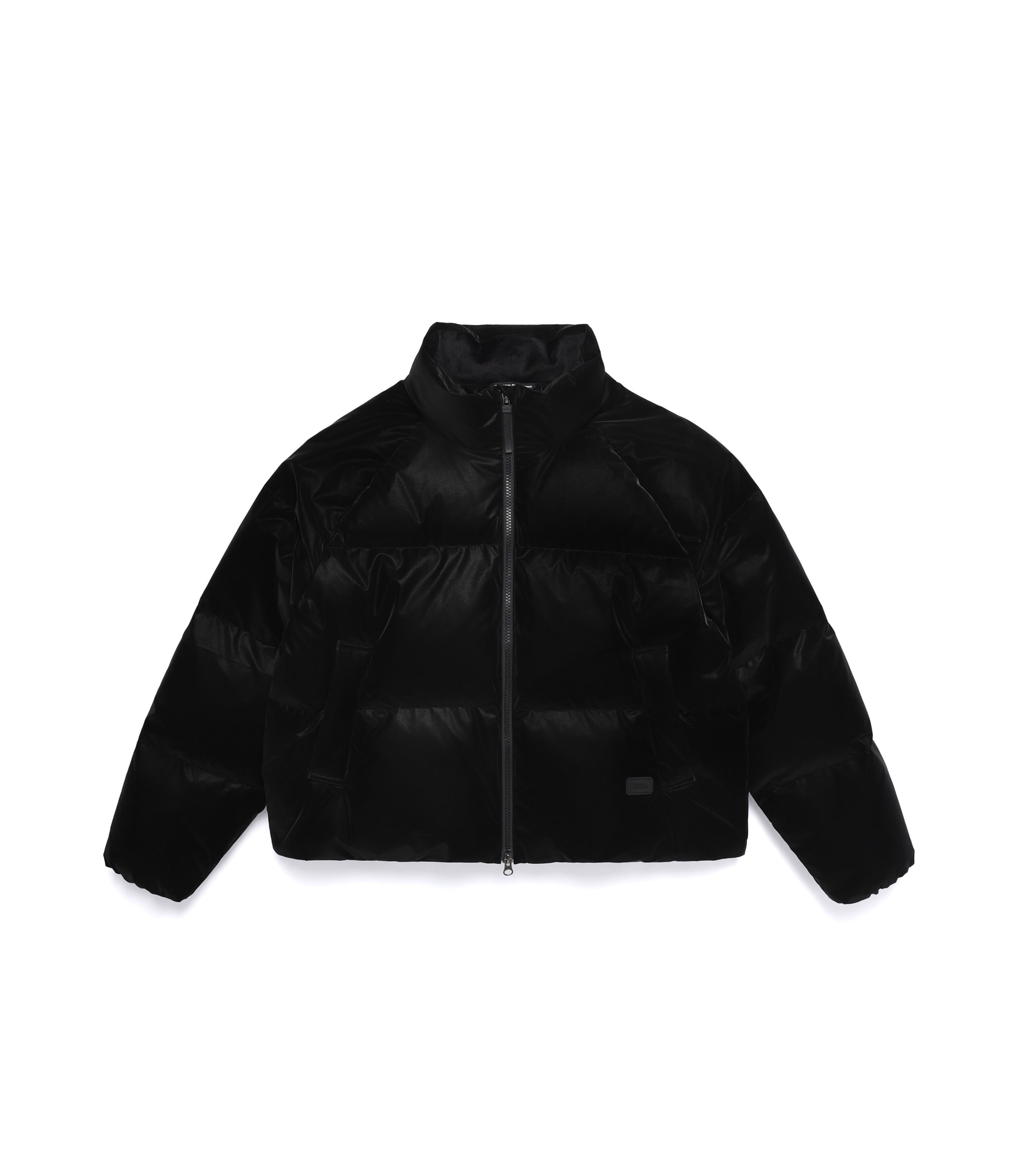 Women's Leather-Like High-Neck Duck Down Jumper<br>BLACK