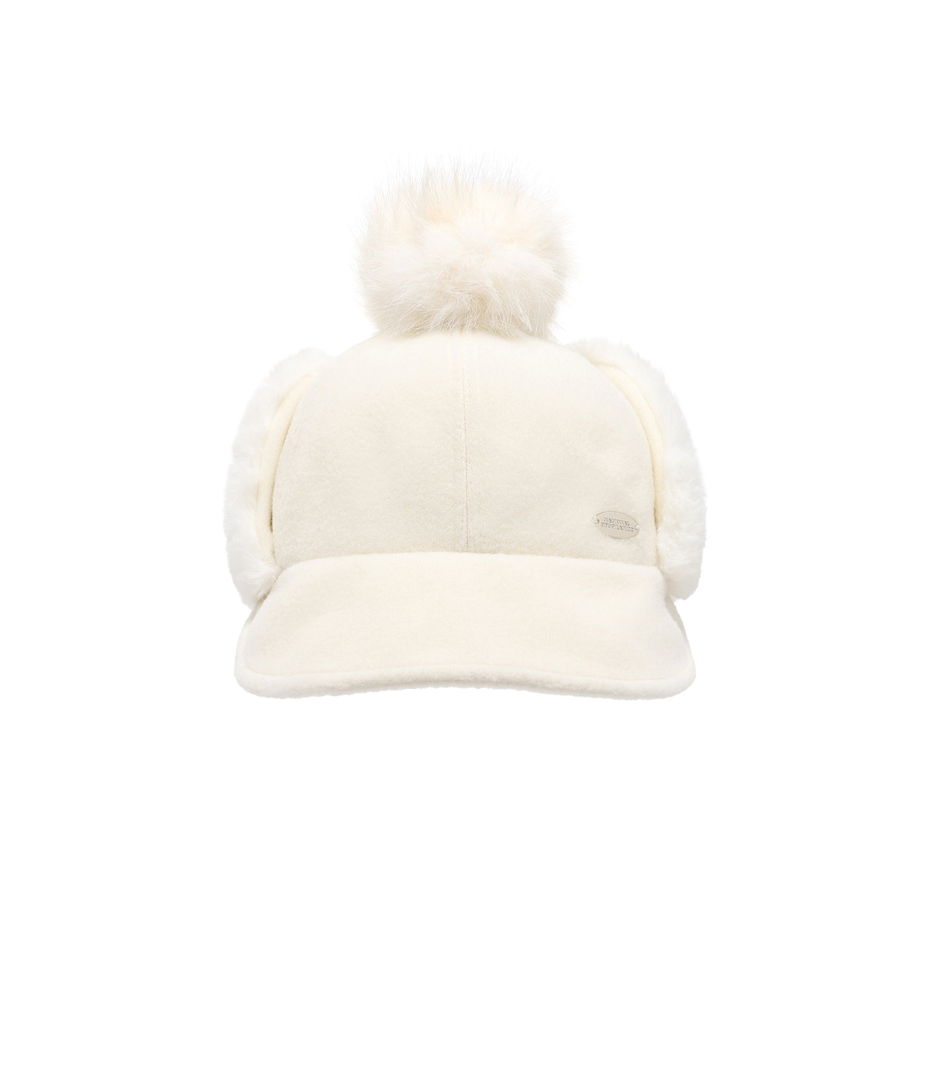 Wool Earflap Pompom Cap<br>IVORY