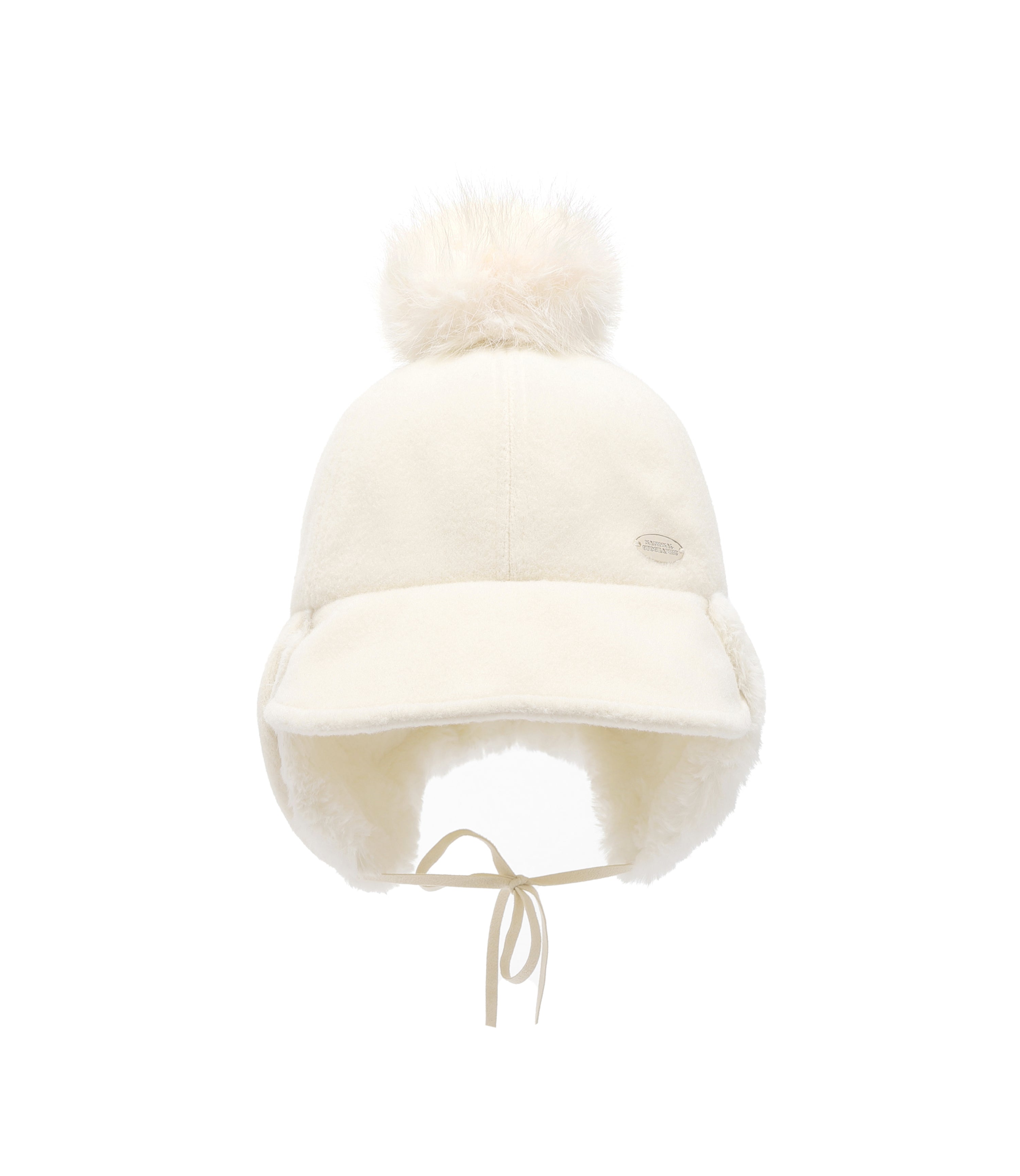 Wool Earflap Pompom Cap<br>IVORY
