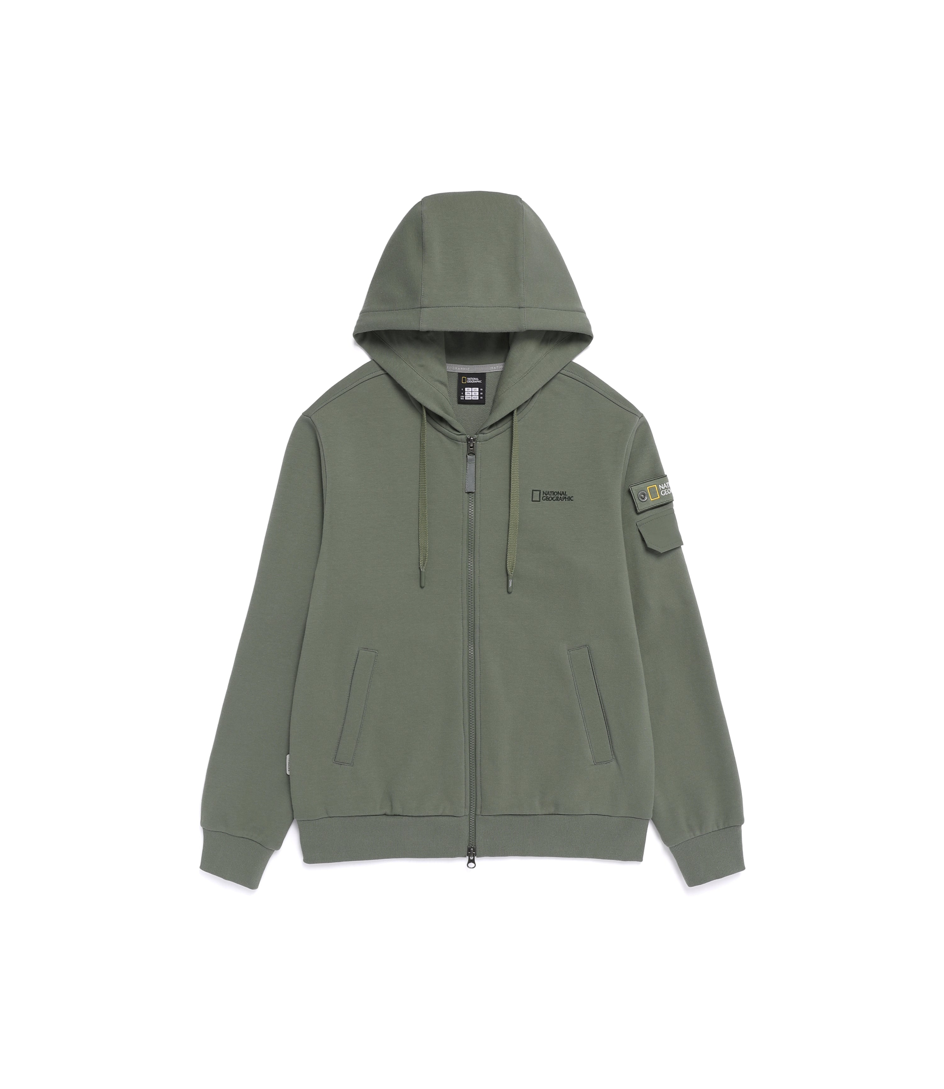 Unisex MARGAY Sleeve Pocket Full Zip-Up Hoodie<br>MILITARY KHAKI