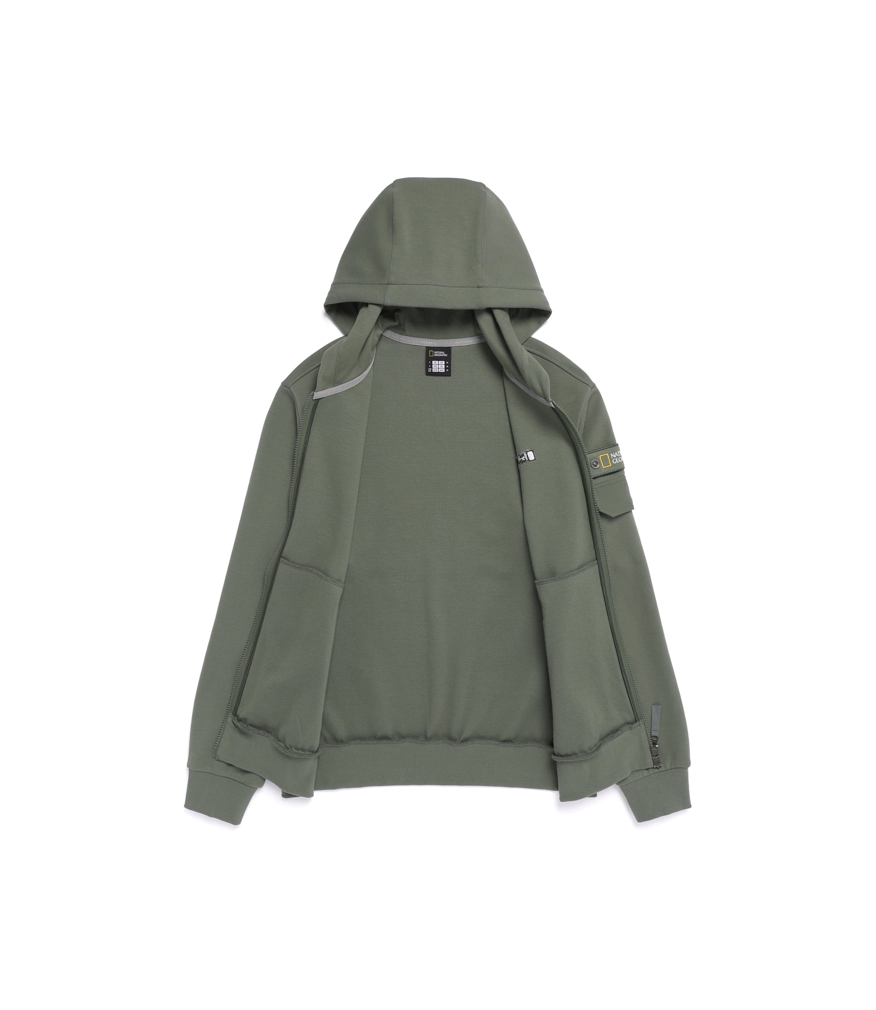 Unisex MARGAY Sleeve Pocket Full Zip-Up Hoodie<br>MILITARY KHAKI