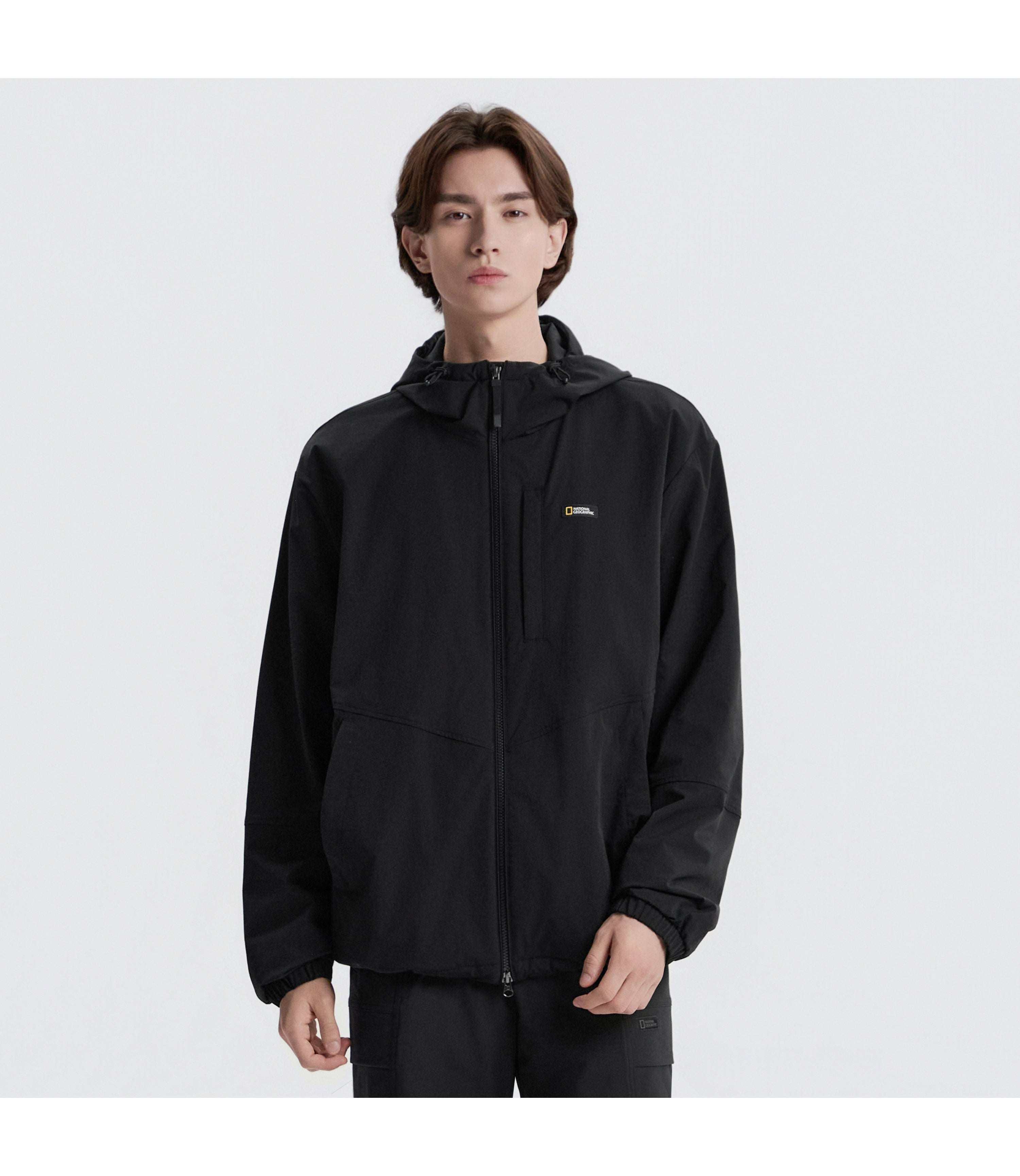 Unisex ARCHELON Woven Stretch Zip-Up Hoodie<br>BLACK