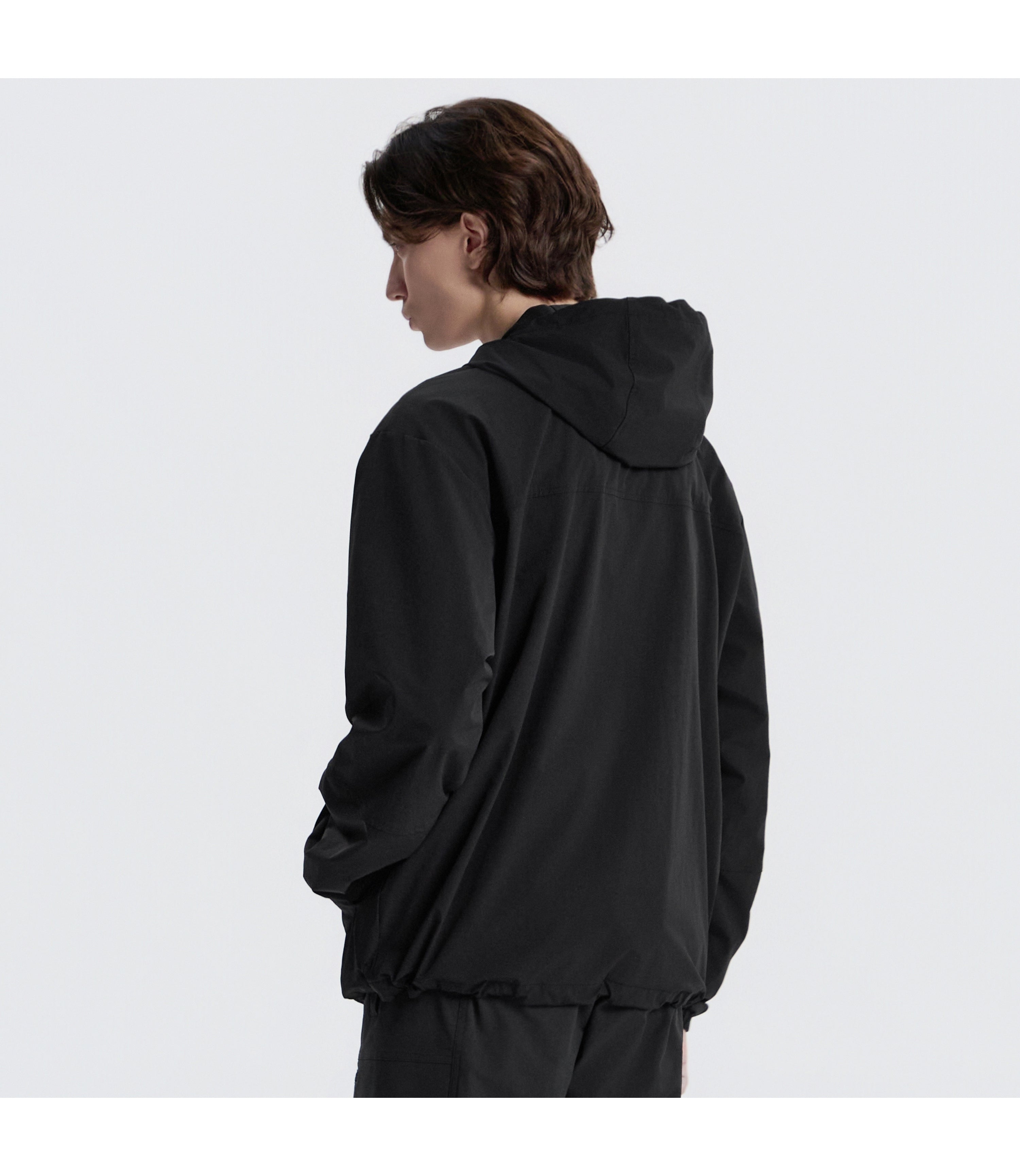Unisex ARCHELON Woven Stretch Zip-Up Hoodie<br>BLACK