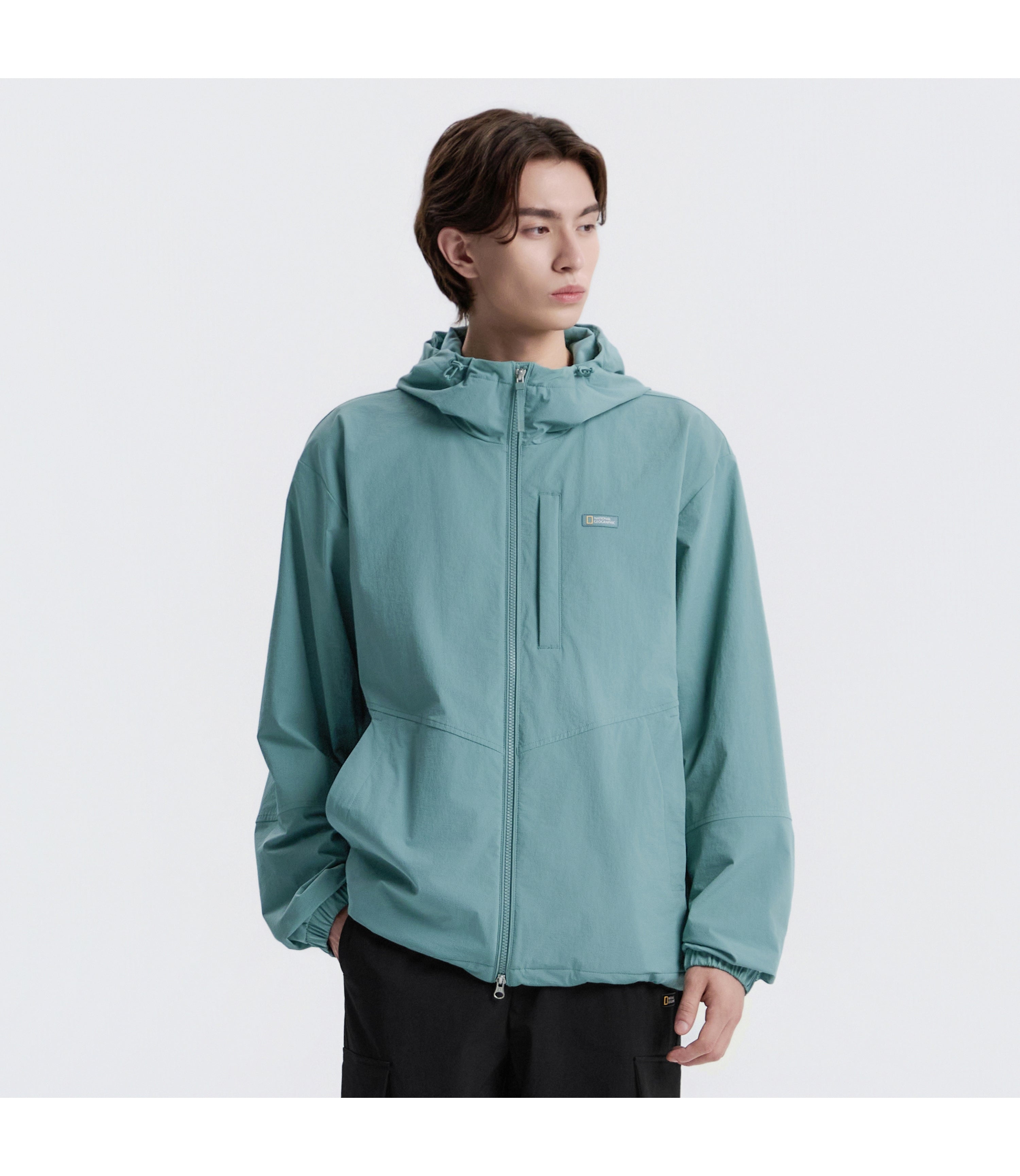Unisex ARCHELON Woven Stretch Zip-Up Hoodie<br>LIGHT TEAL GREEN