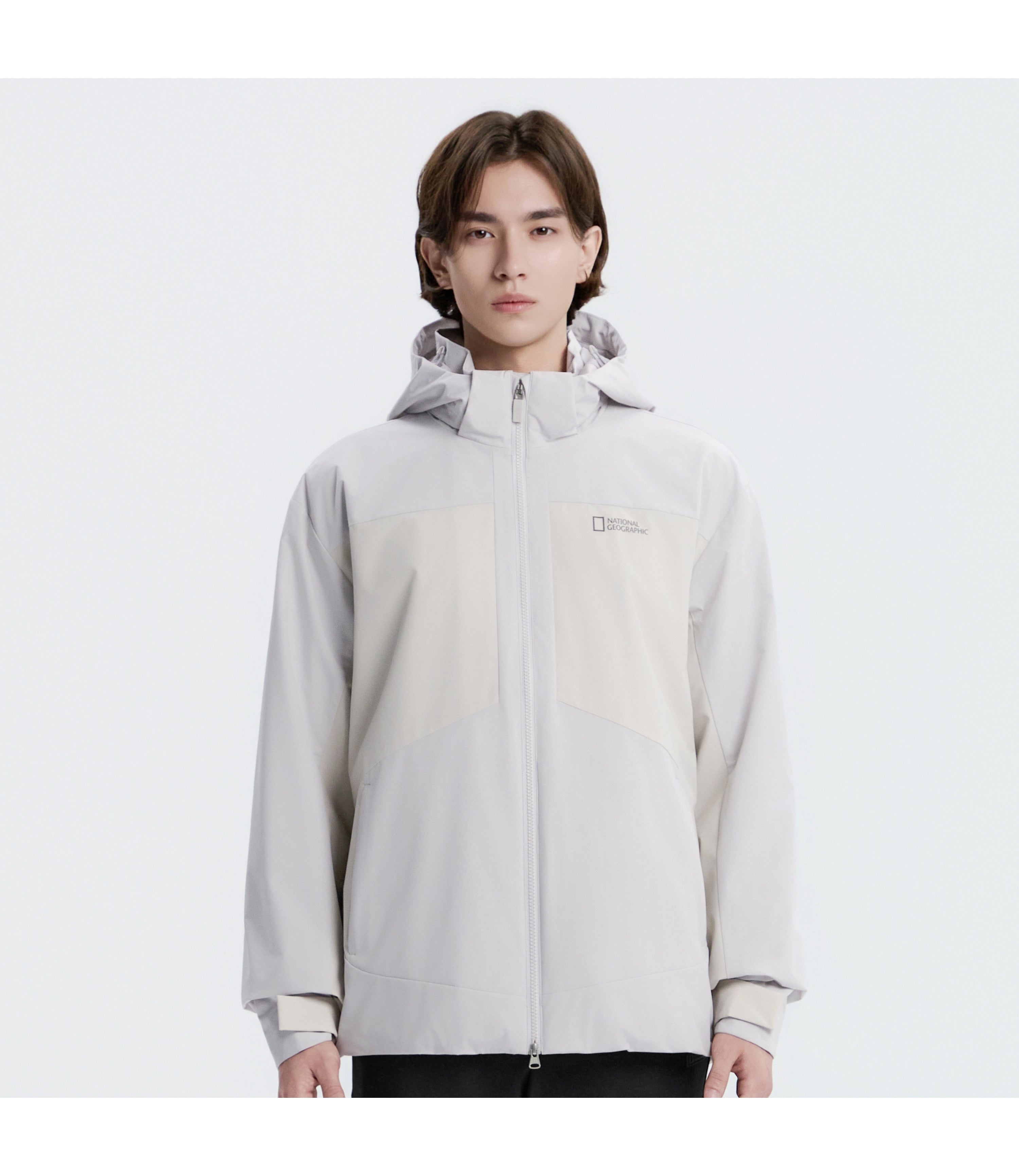 Unisex ASCELLA Color Block Detachable Hooded Jacket<br>L/GREY