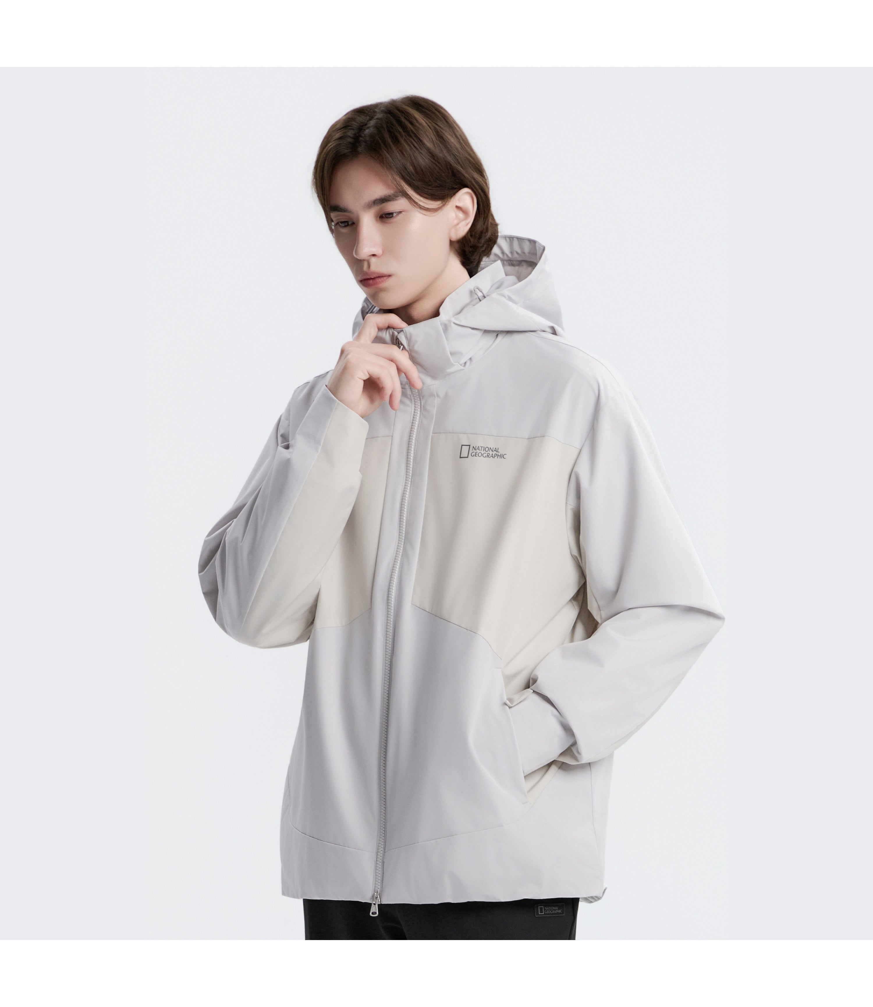 Unisex ASCELLA Color Block Detachable Hooded Jacket<br>L/GREY