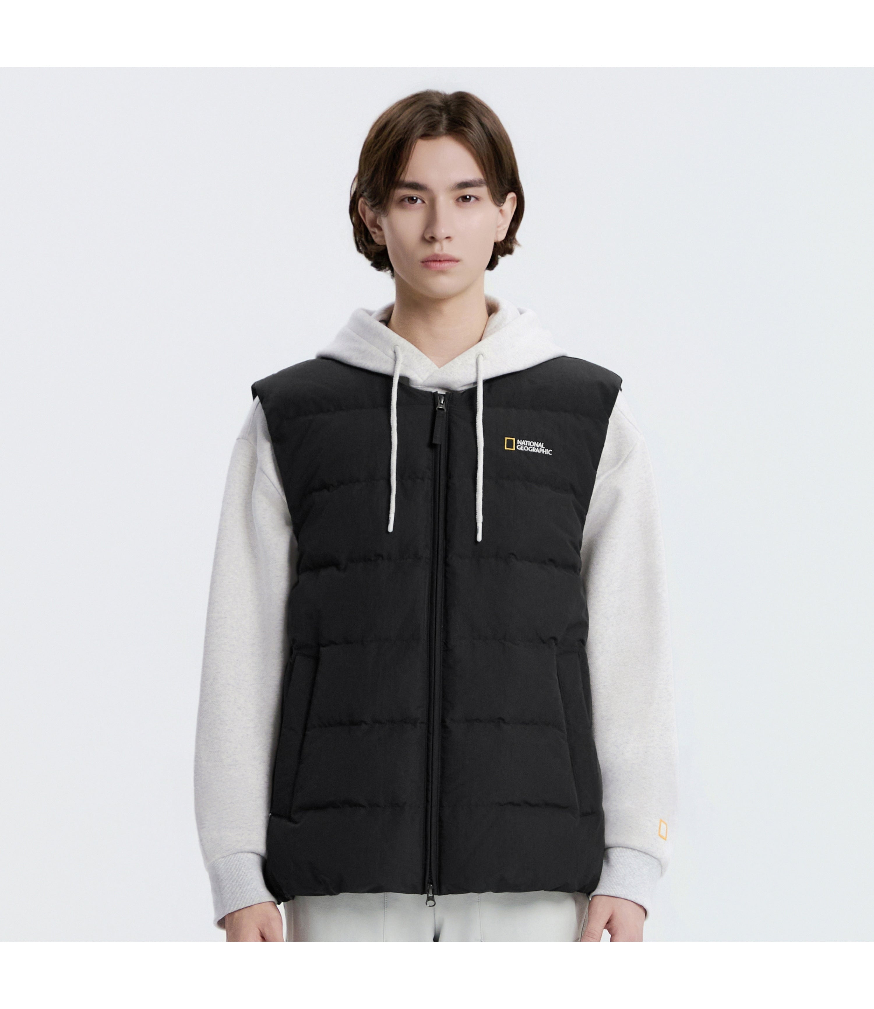 Unisex HERON U-Neck Lightweight Goose Down Vest<br>BLACK