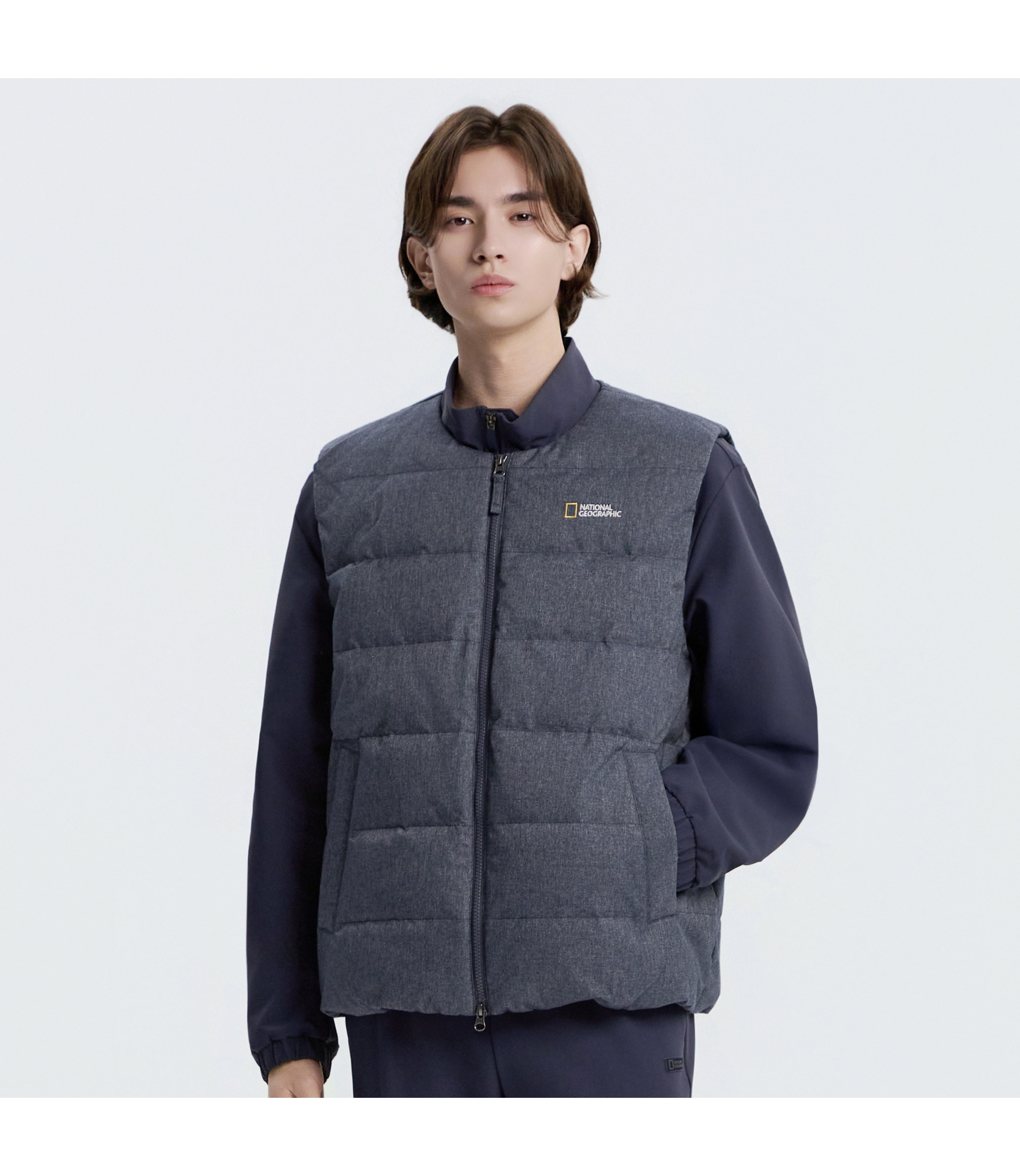 Unisex HERON U-Neck Lightweight Goose Down Vest (Denim)<br>INDIGO