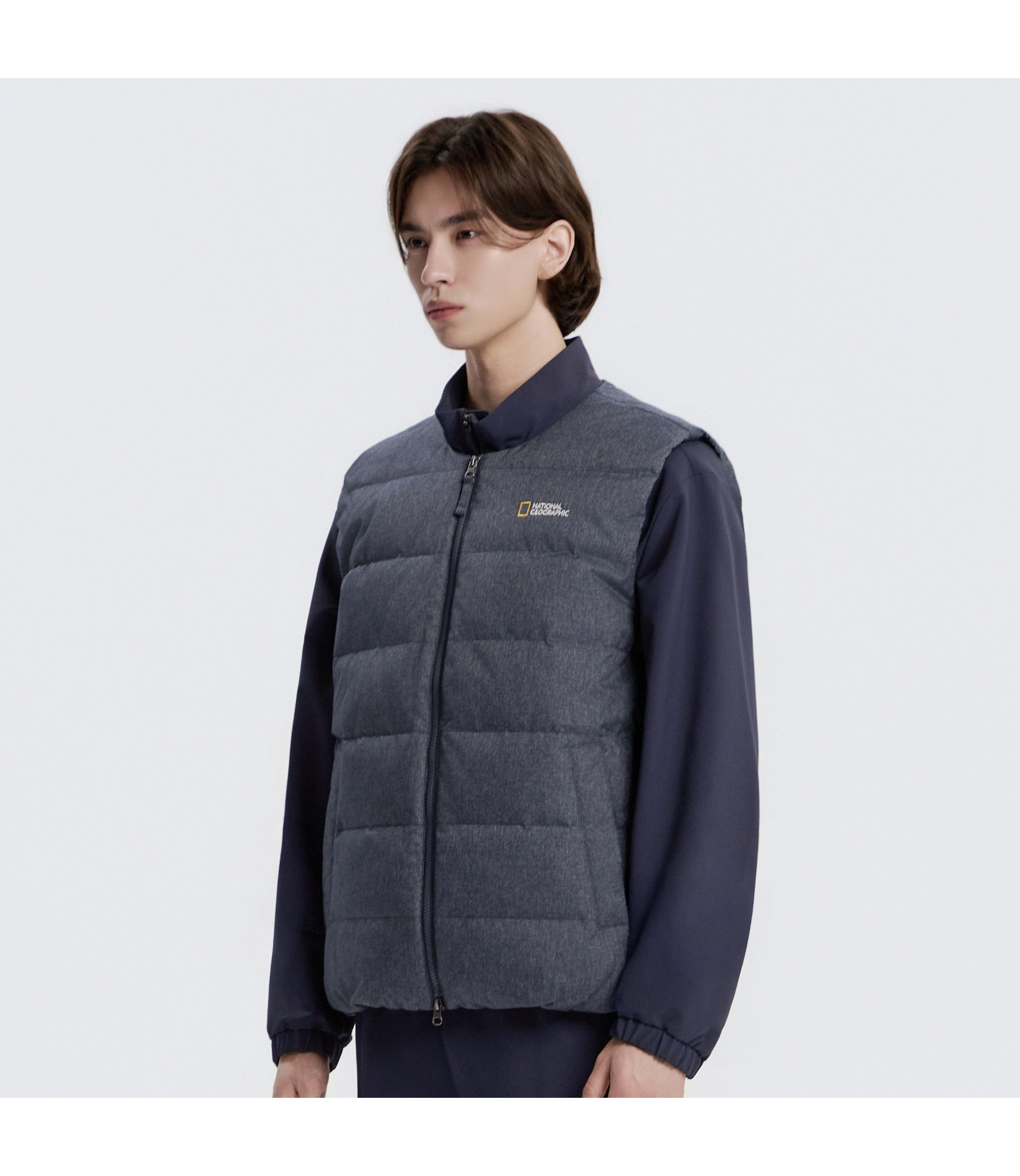 Unisex HERON U-Neck Lightweight Goose Down Vest (Denim)<br>INDIGO