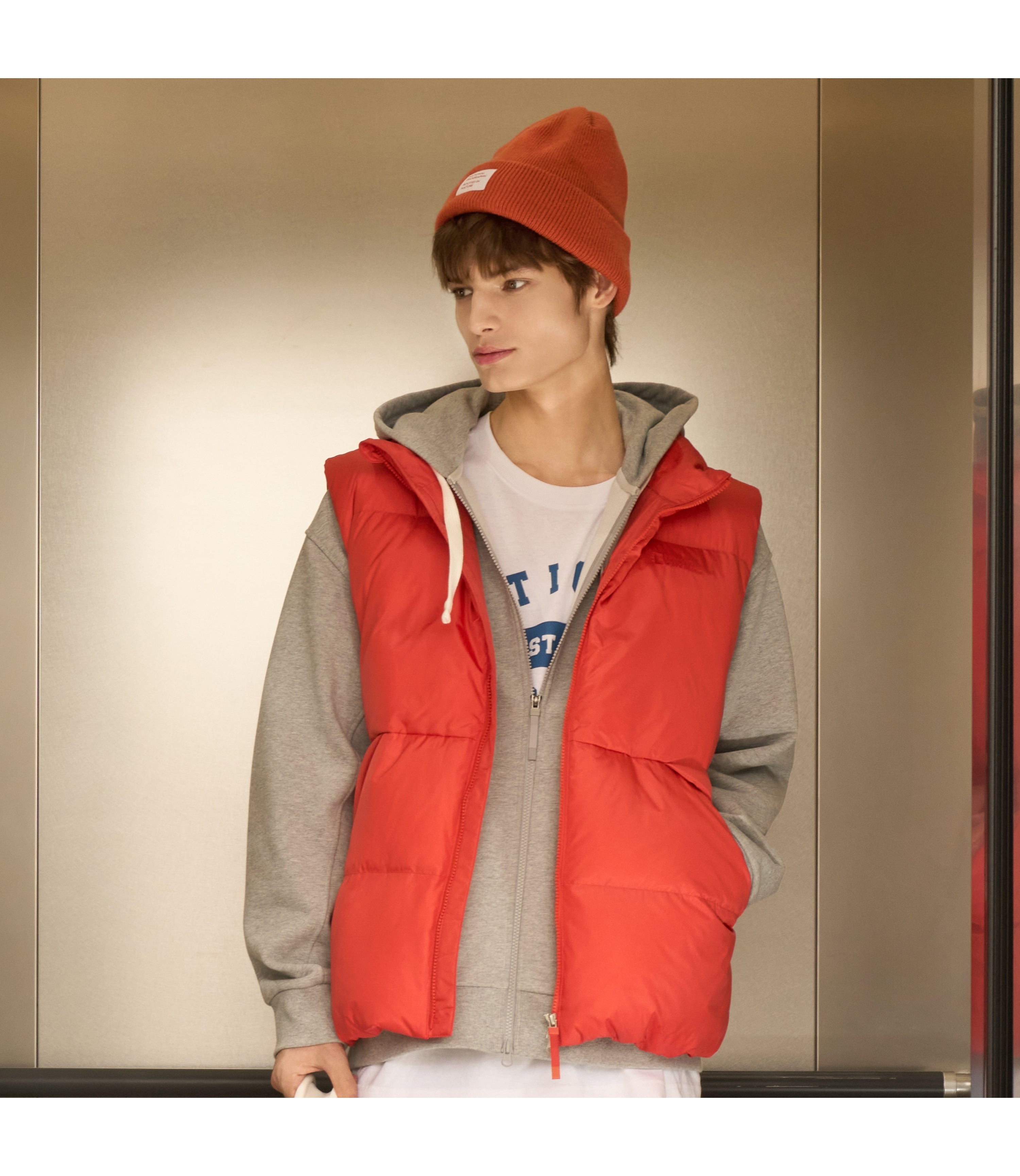 Unisex EIRA High-Neck Goose Down Vest<br>L/ORANGE