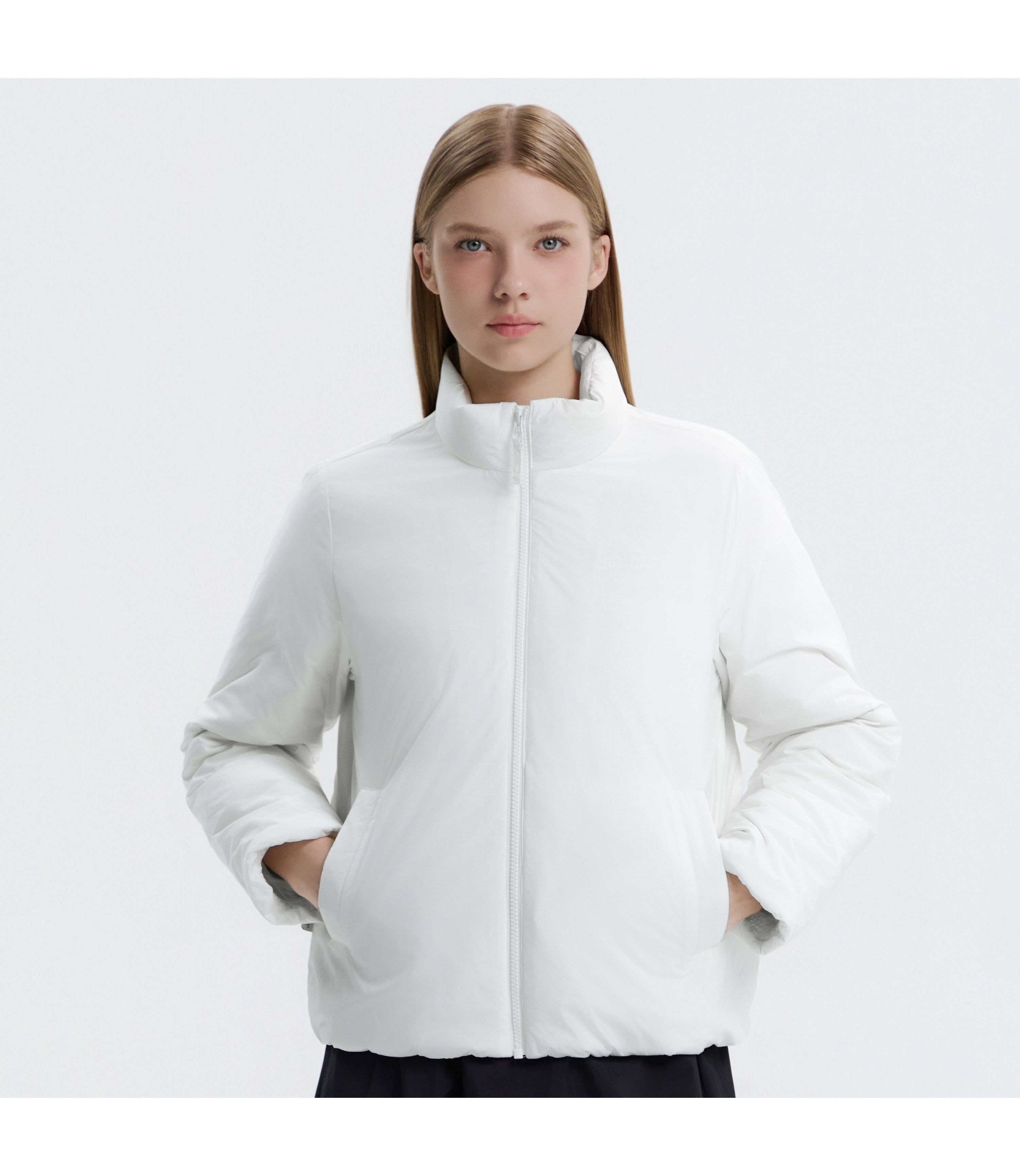 Women's PO'O-ULI Stand-Neck Non-Quilted Duck Down Jumper<br>O/WHITE