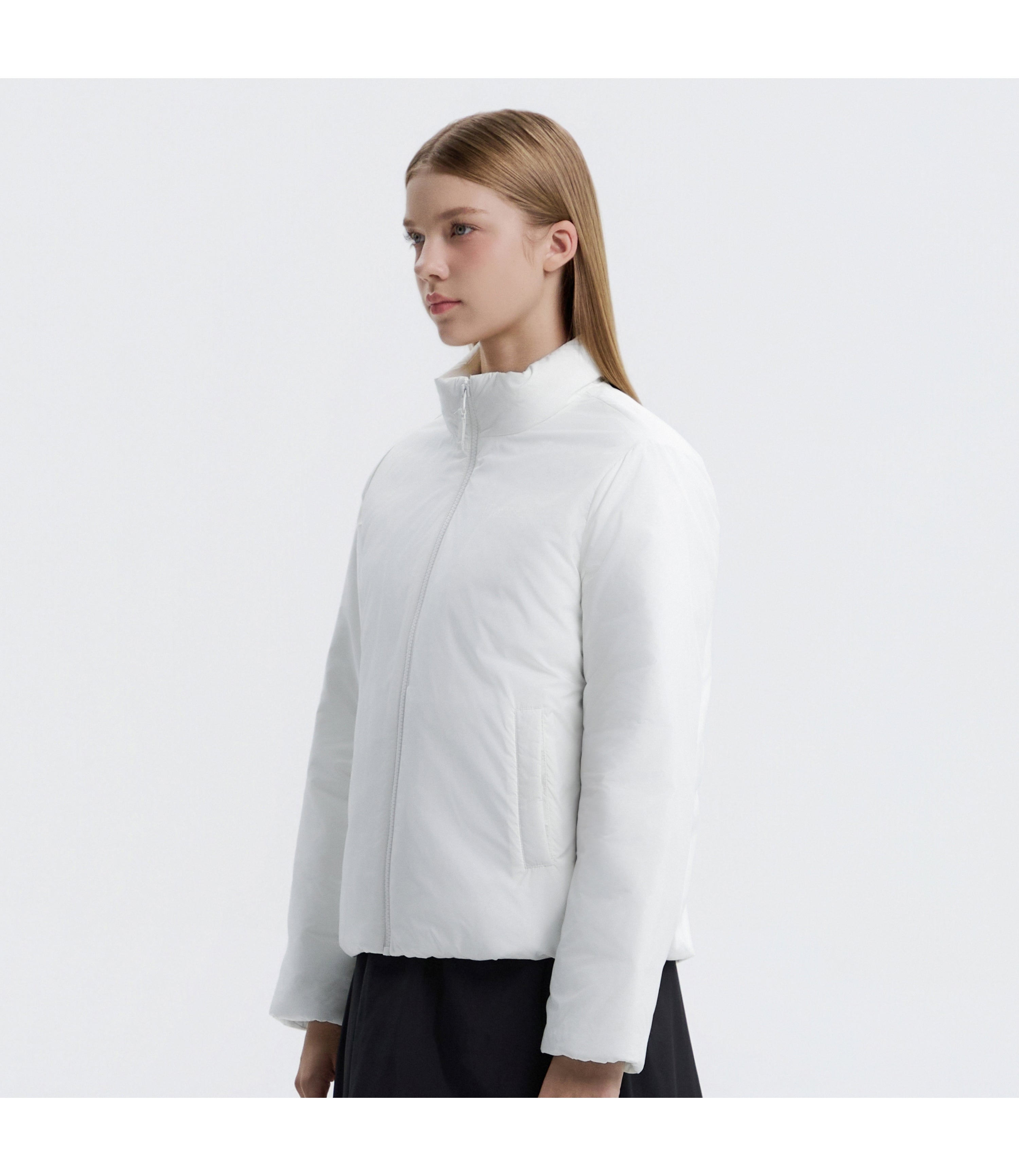 Women's PO'O-ULI Stand-Neck Non-Quilted Duck Down Jumper<br>O/WHITE