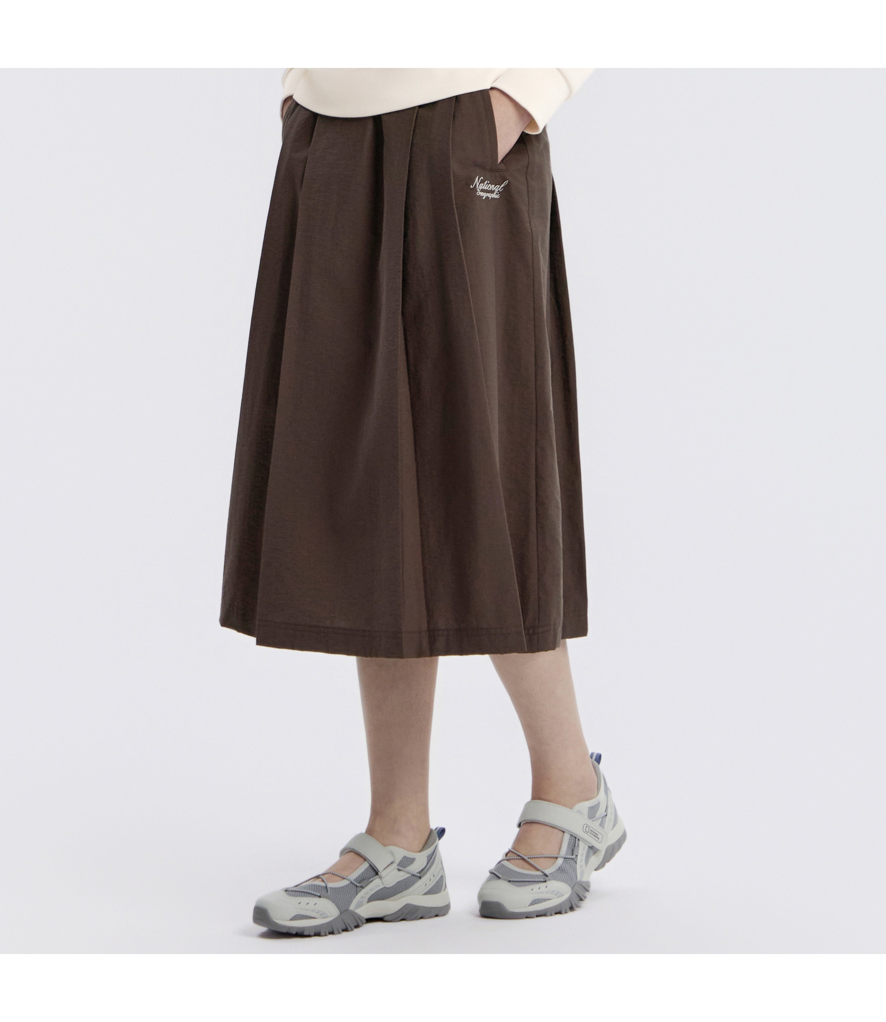 Women's Cotton A-Line Pleated Skirt<br>BROWN