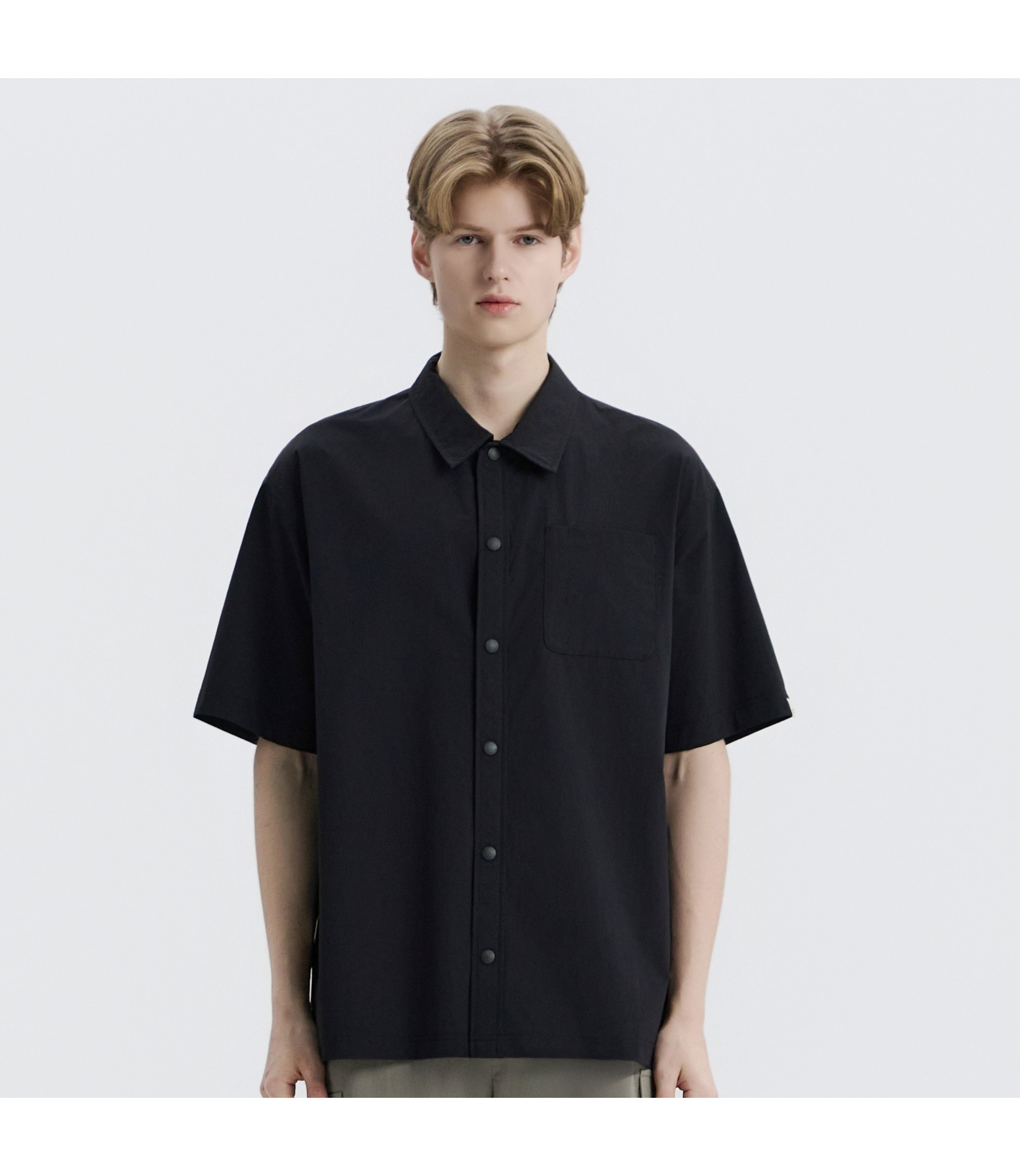 Unisex Freeze Stretch Semi-Overfit Short Sleeve Shirt<br>BLACK