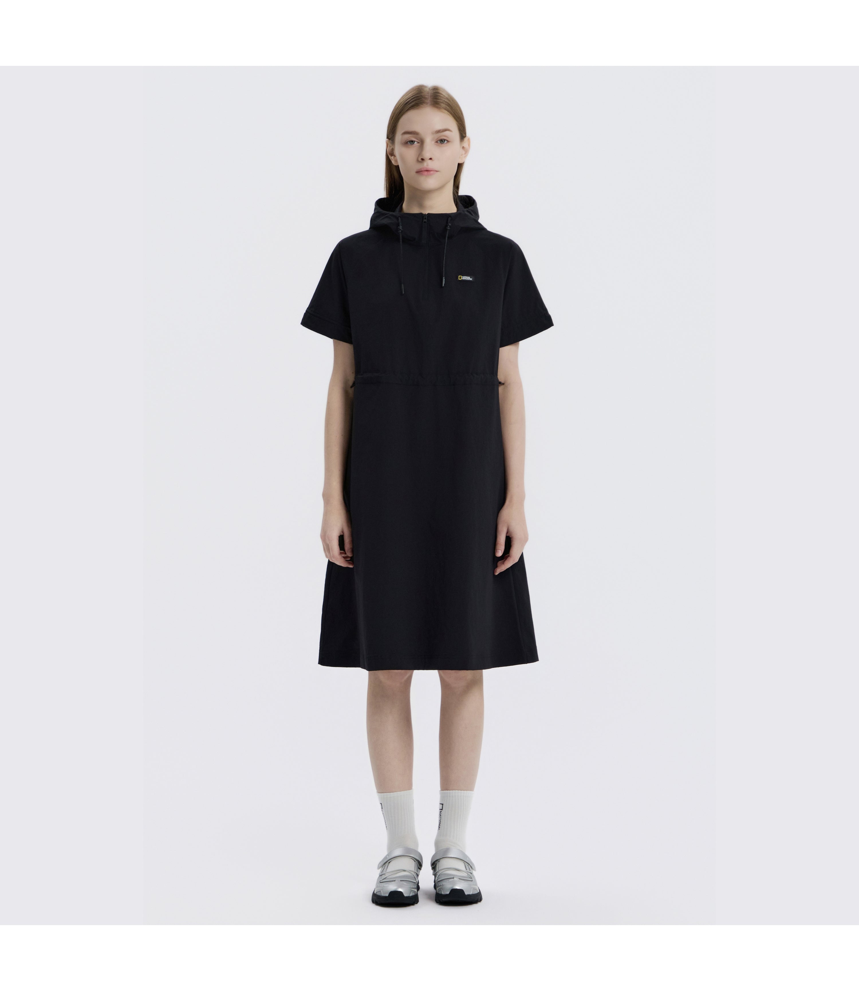 Women's Freeze Stretch H-Line Hooded Short Sleeve Dress<br>BLACK