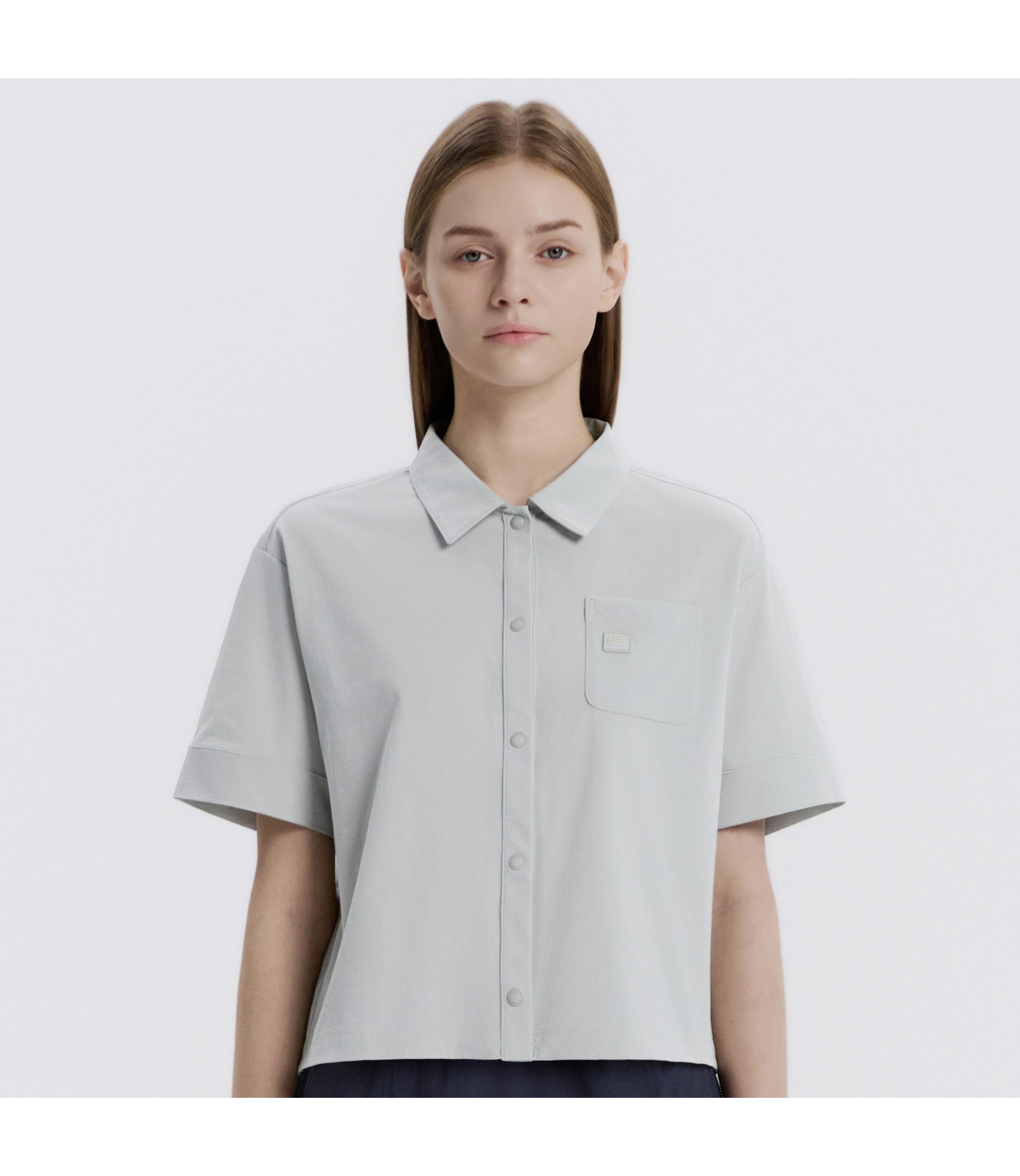 Women's Frozen Air Semi-Overfit Short Sleeve Shirt<br>LIGHT KHAKI